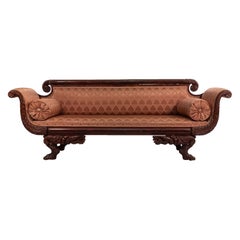 American Empire Style Mahogany Sofa with Peach Upholstery