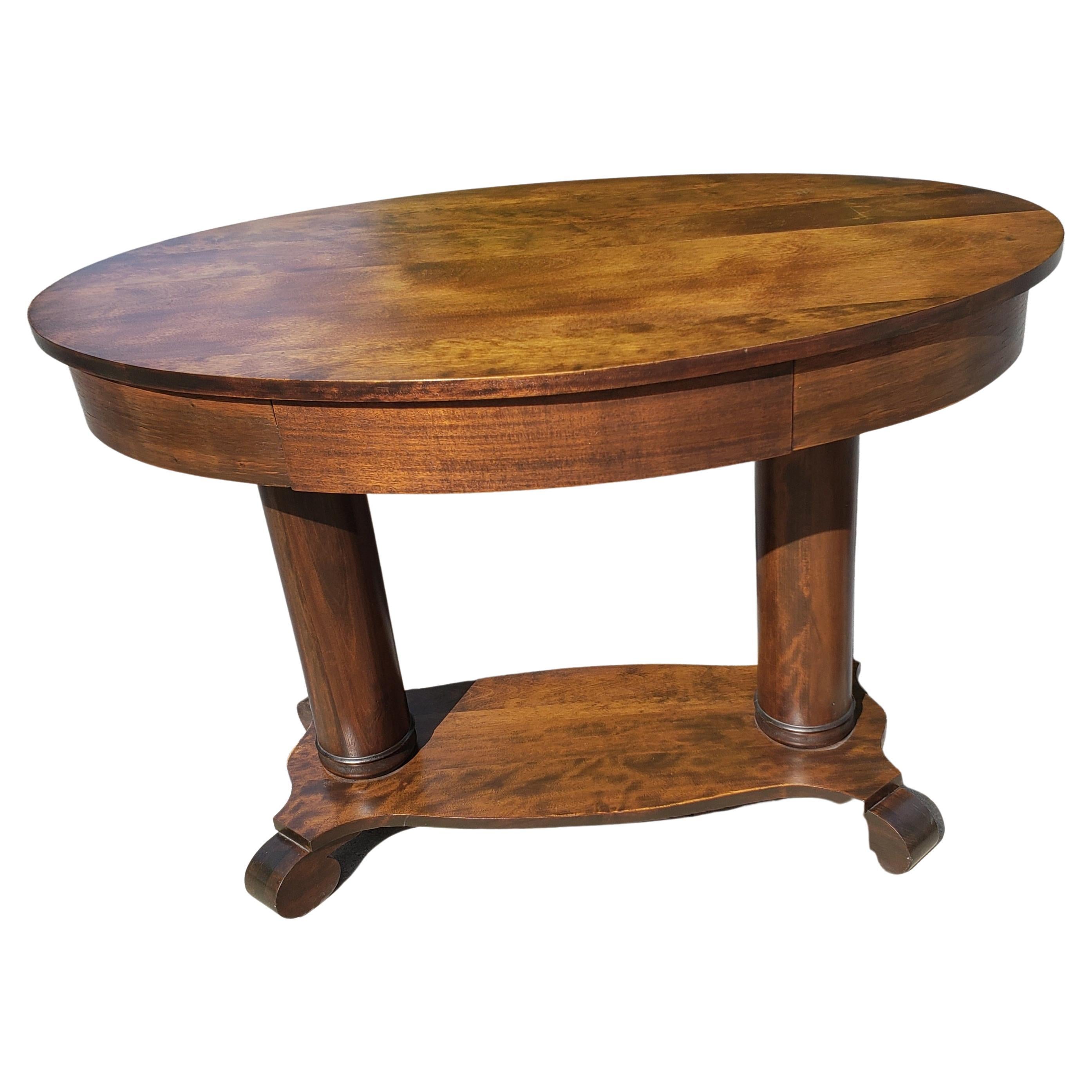 American Empire Style Oval Stained Oak Library Table For Sale 1