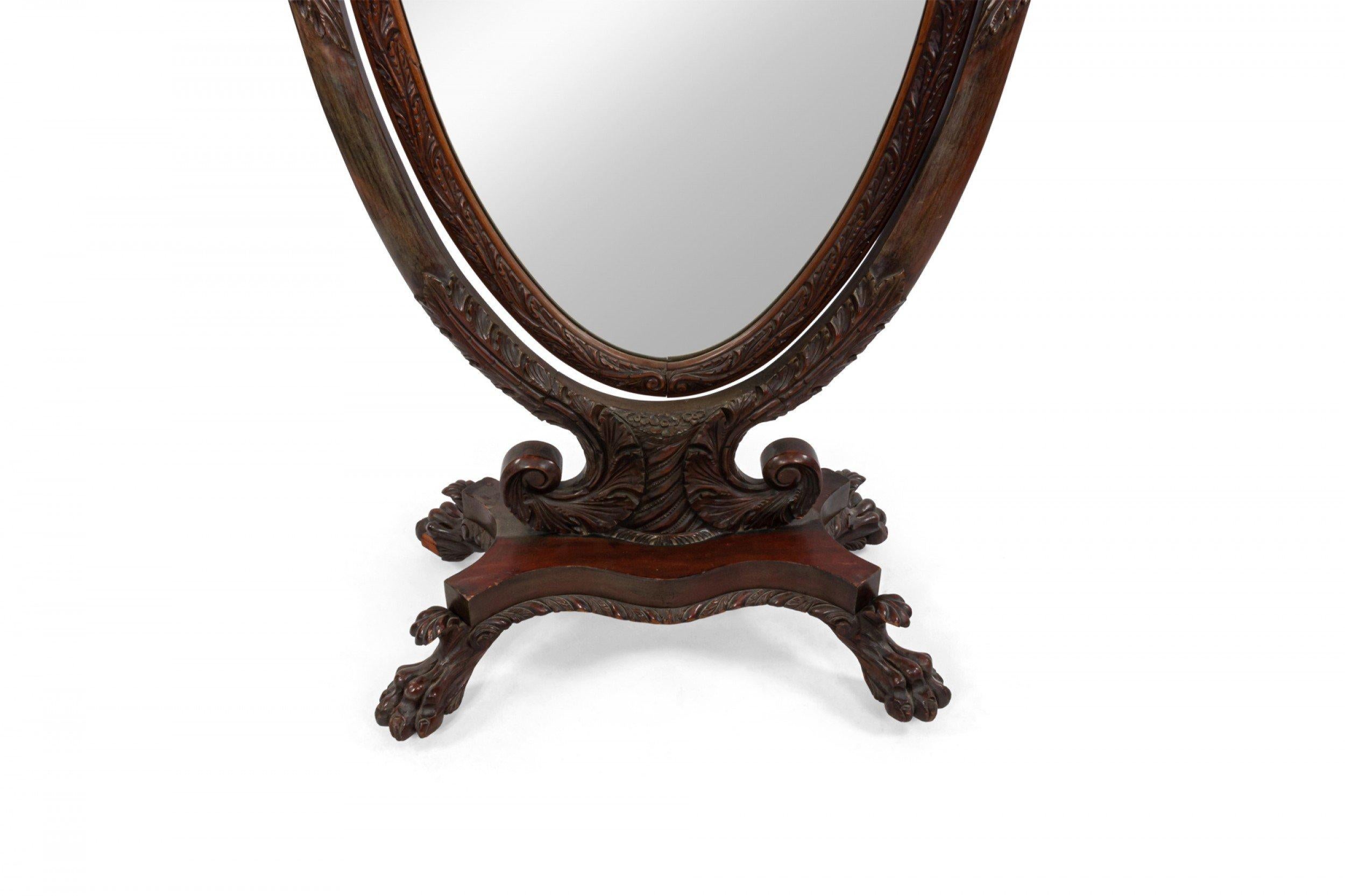 Carved American Empire Style Zoomorphic Design Cheval Mirror For Sale