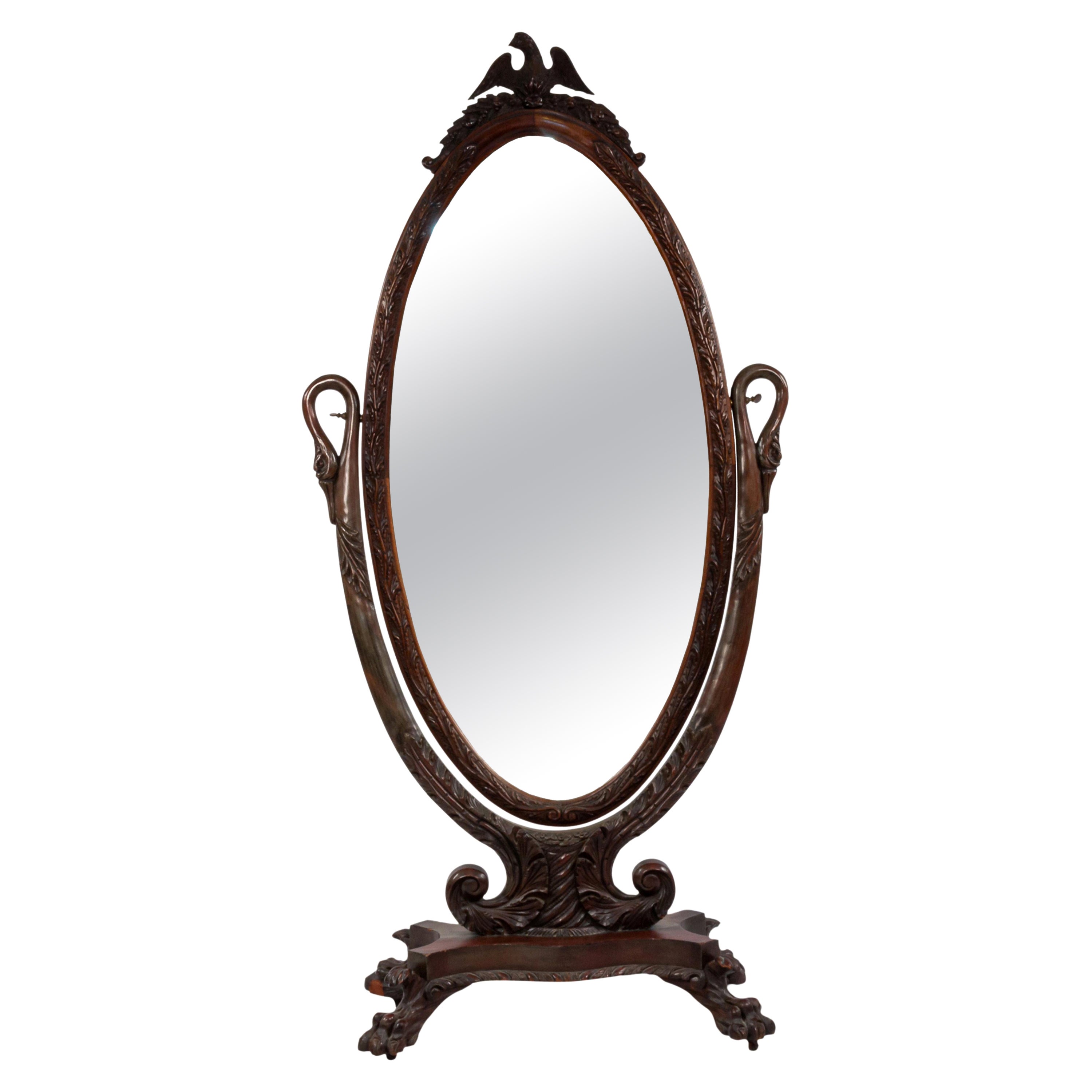 American Empire Style Zoomorphic Design Cheval Mirror