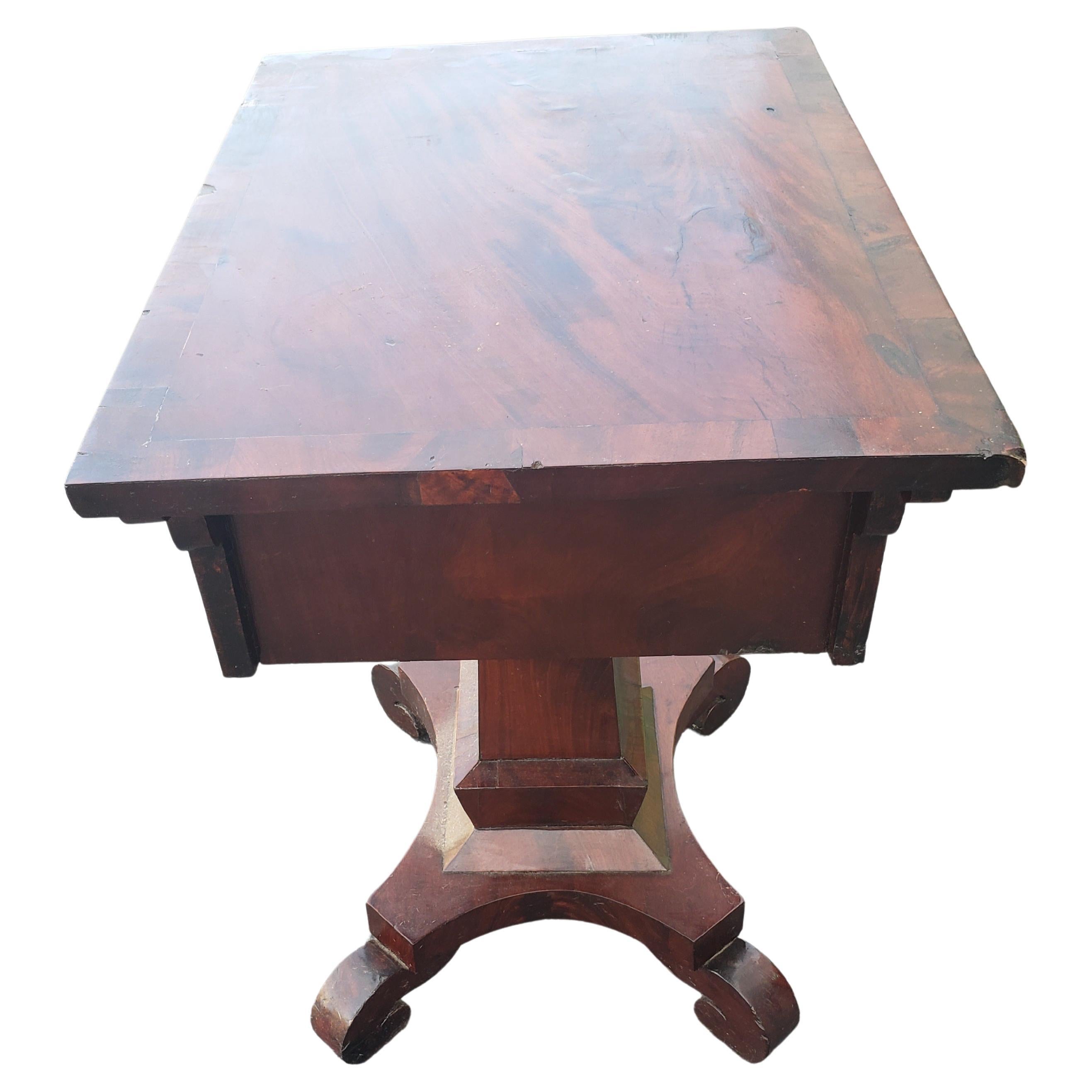 American Empire Two-Drawer Flame Mahogany Side Table End Table, Circa 1800s 5