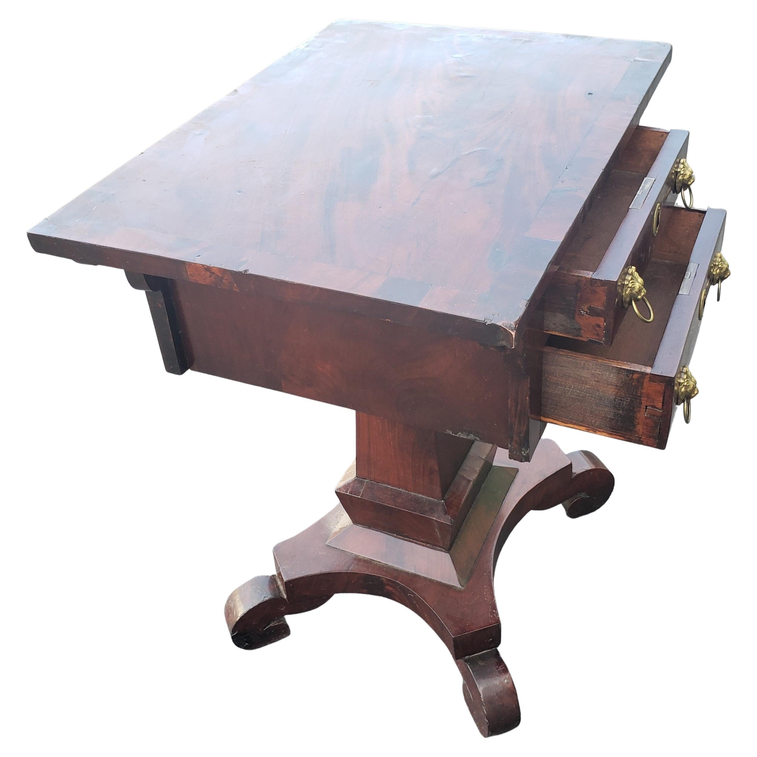 American Empire Two-Drawer Flame Mahogany Side Table End Table, Circa 1800s 6