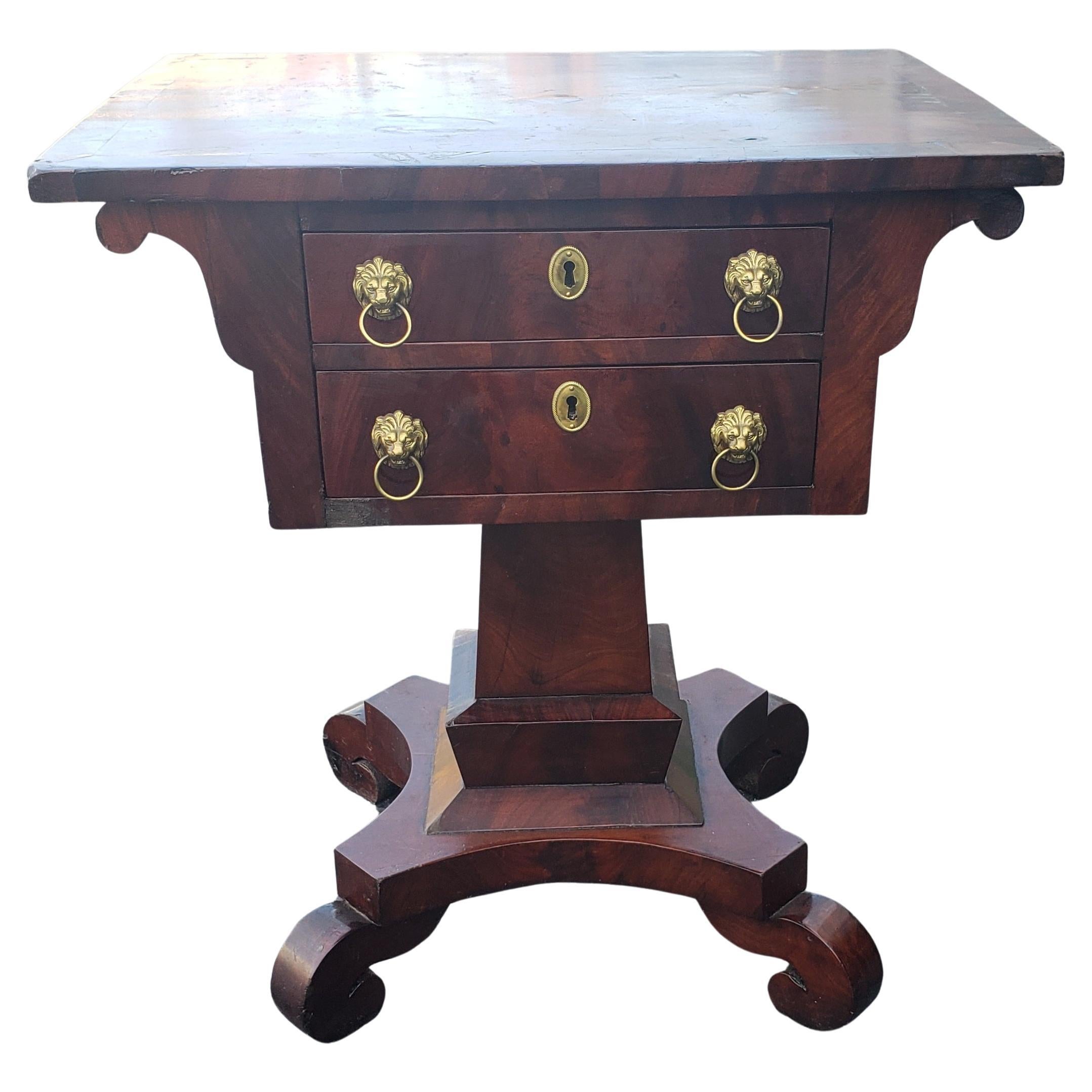 American Empire Two-Drawer Flame Mahogany Side Table End Table, Circa 1800s 7