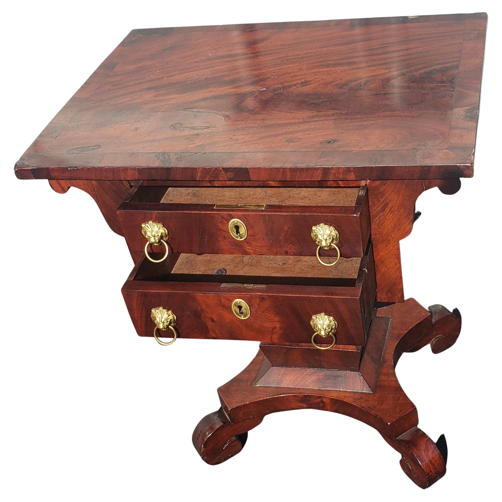 20th Century American Empire Two-Drawer Flame Mahogany Side Table End Table, Circa 1800s