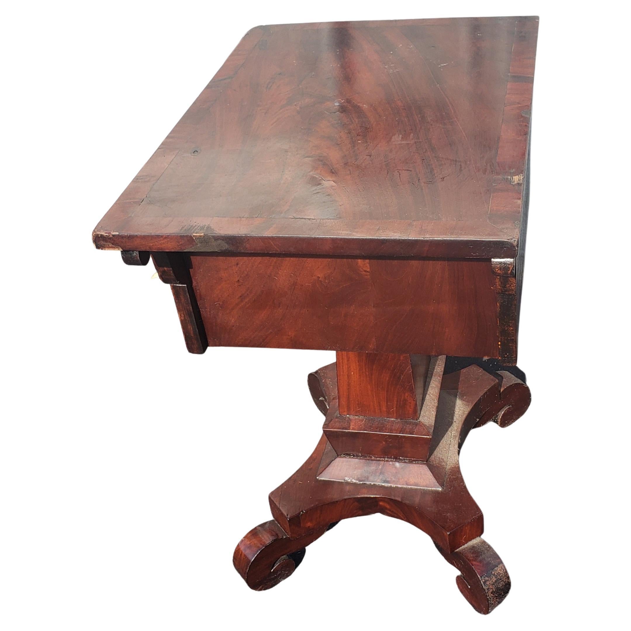 American Empire Two-Drawer Flame Mahogany Side Table End Table, Circa 1800s 2