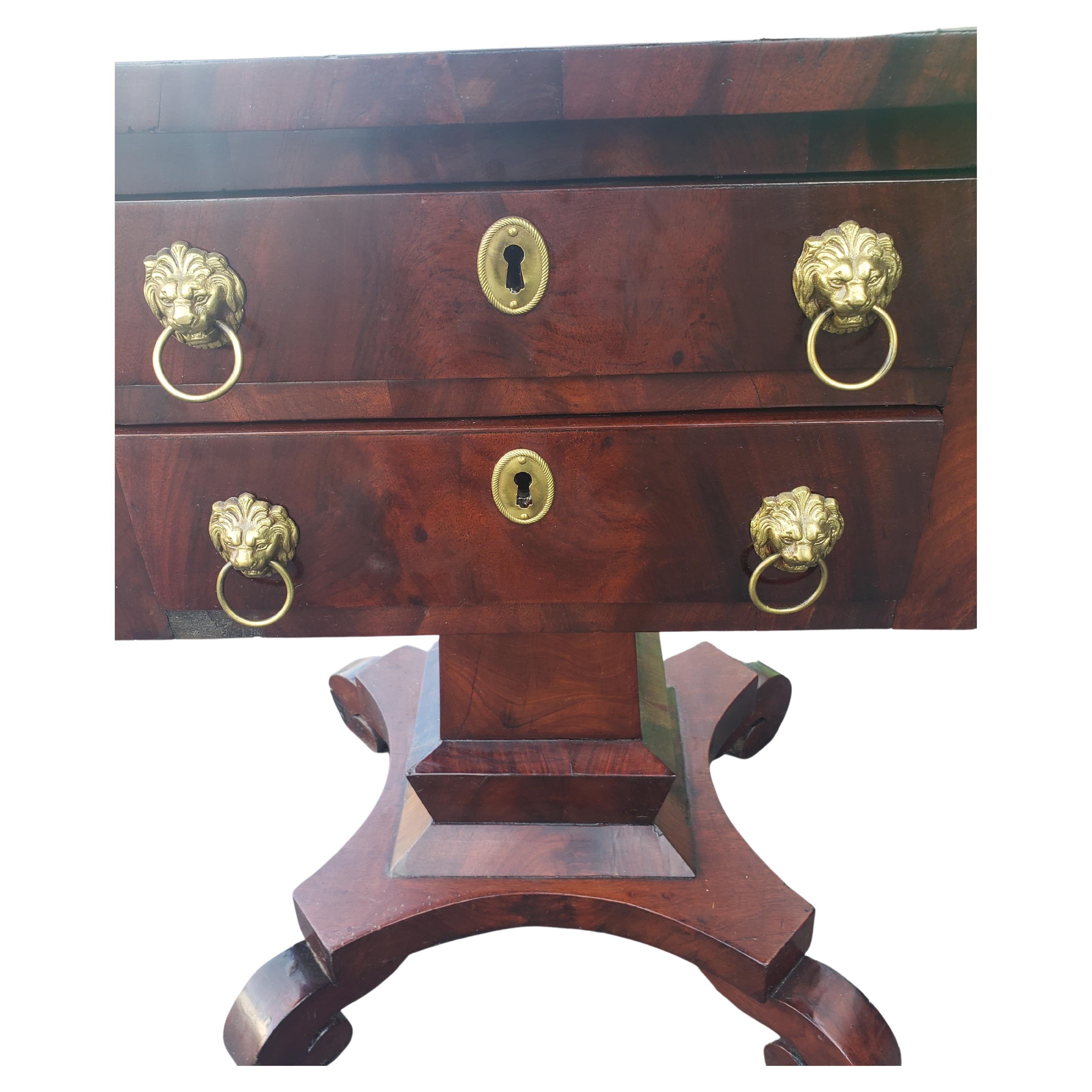 American Empire Two-Drawer Flame Mahogany Side Table End Table, Circa 1800s 4