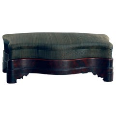 Antique American Empire Upholstered Flame Mahogany Serpentine Bench, 19th Century