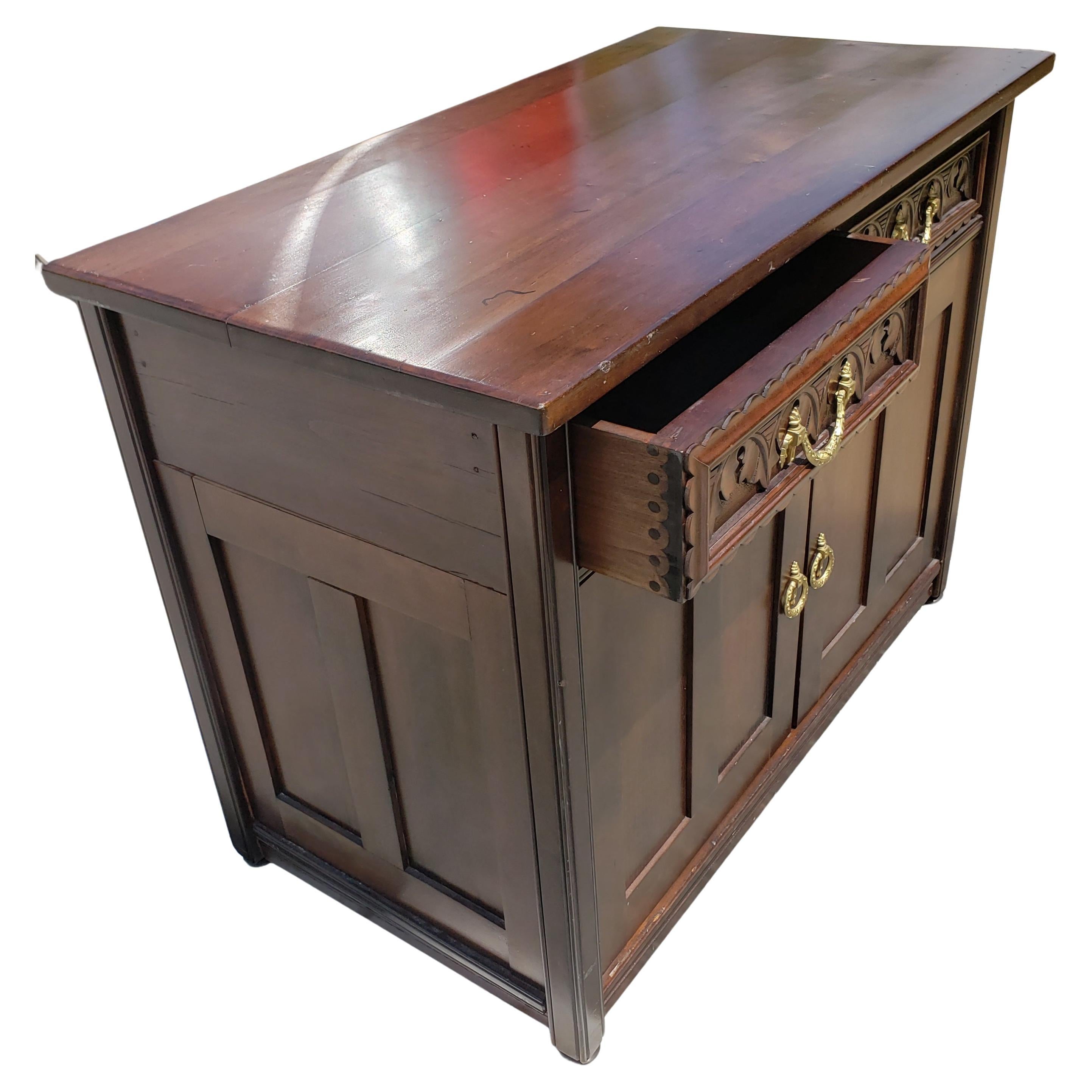 Hand-Crafted American Empire Walnut Cupboard / Server Cabinet / Credenza, circa 1890s For Sale