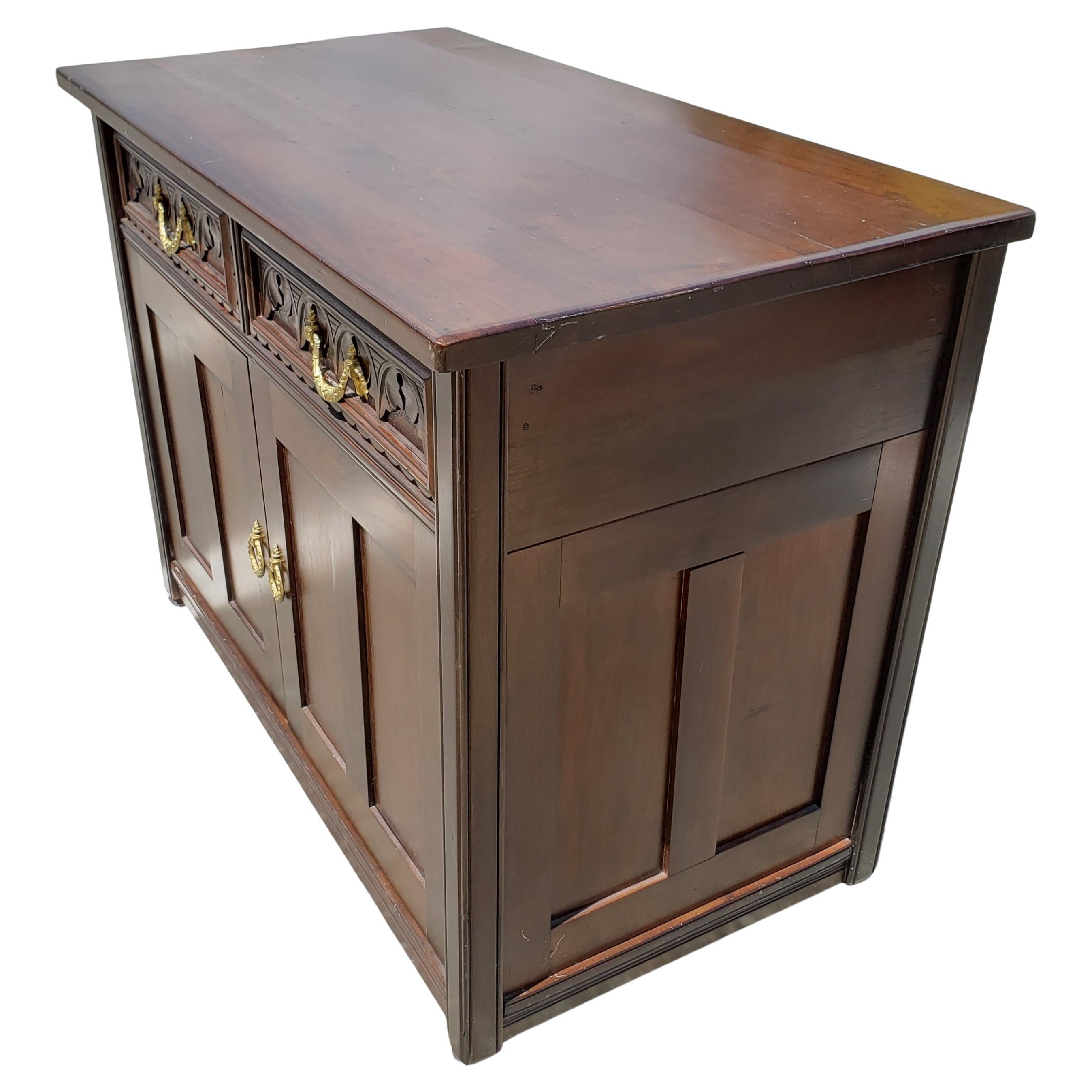 American Empire Walnut Cupboard / Server Cabinet / Credenza, circa 1890s In Good Condition For Sale In Germantown, MD