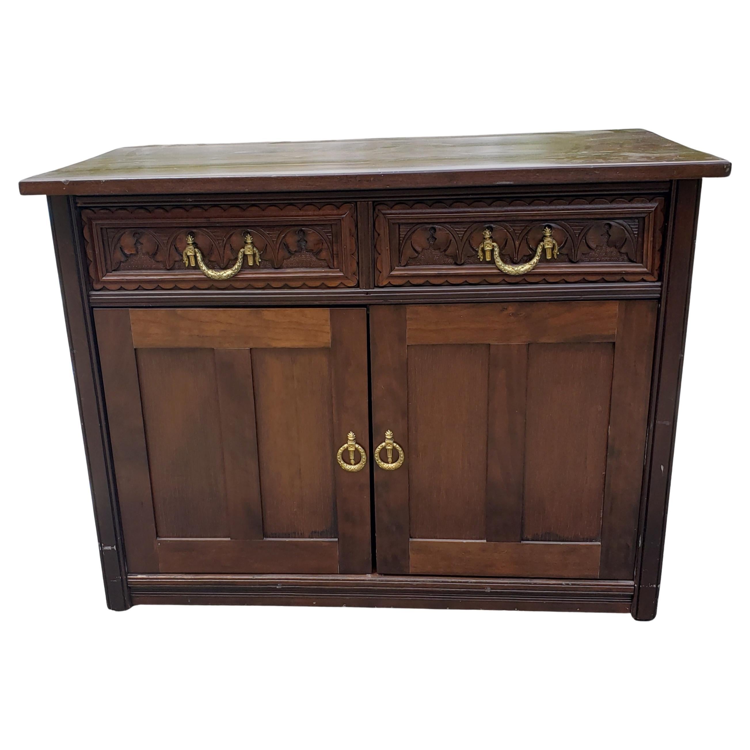 Hardwood American Empire Walnut Cupboard / Server Cabinet / Credenza, circa 1890s For Sale