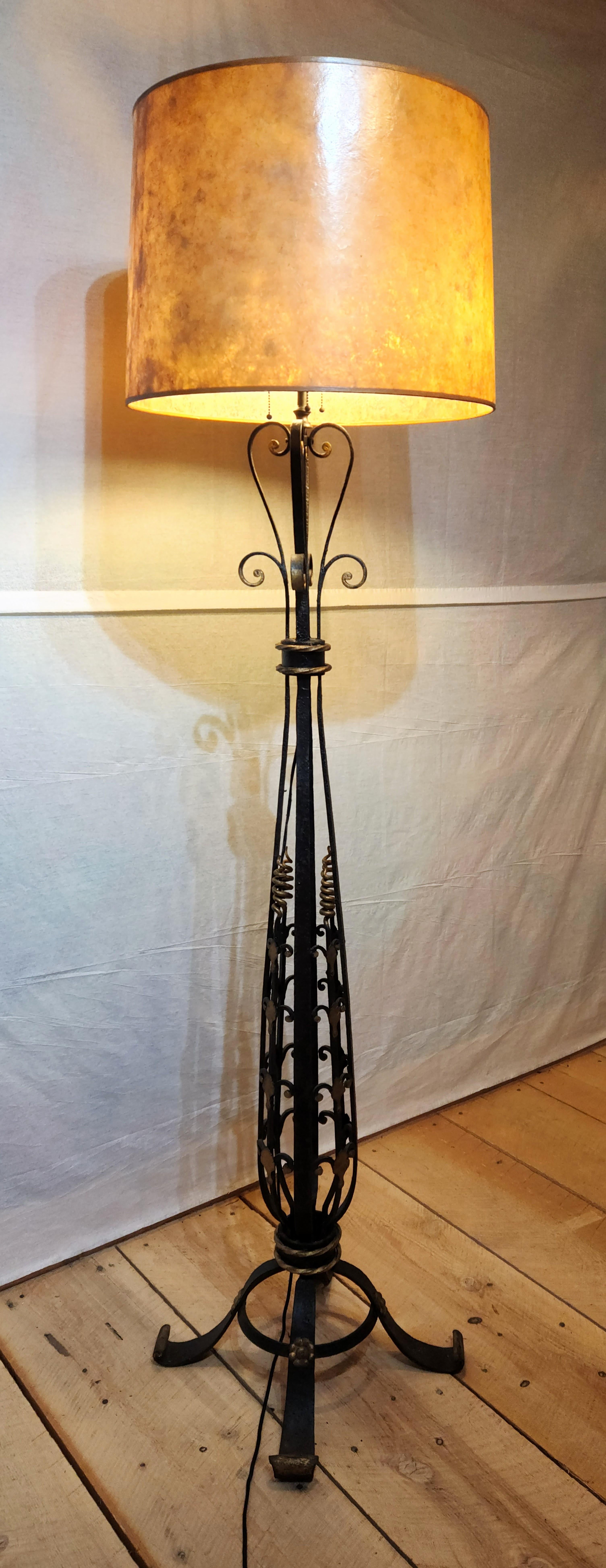 Gilt American Empire Wrought Iron Floor Lamp, circa 1910 For Sale