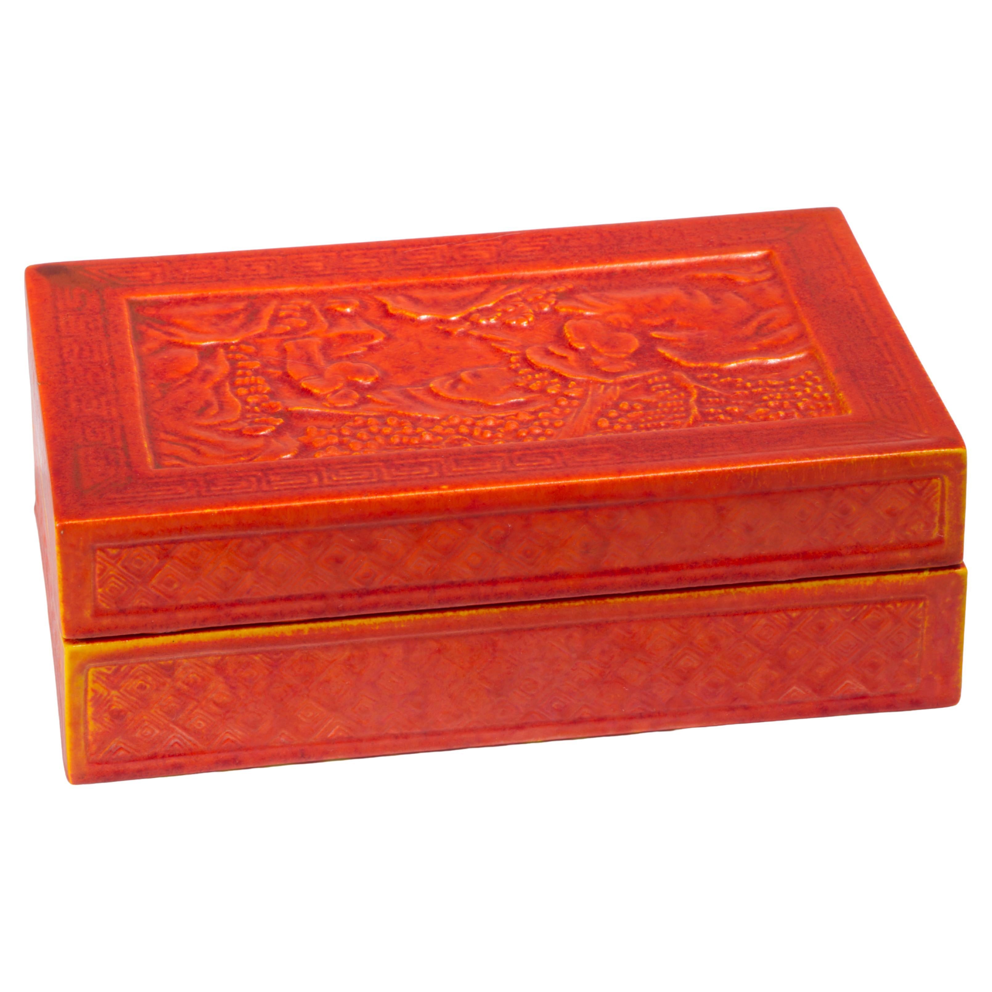 American Encaustic Co Ceramic Box attr. to Frederick Rhead, Strong Museum For Sale