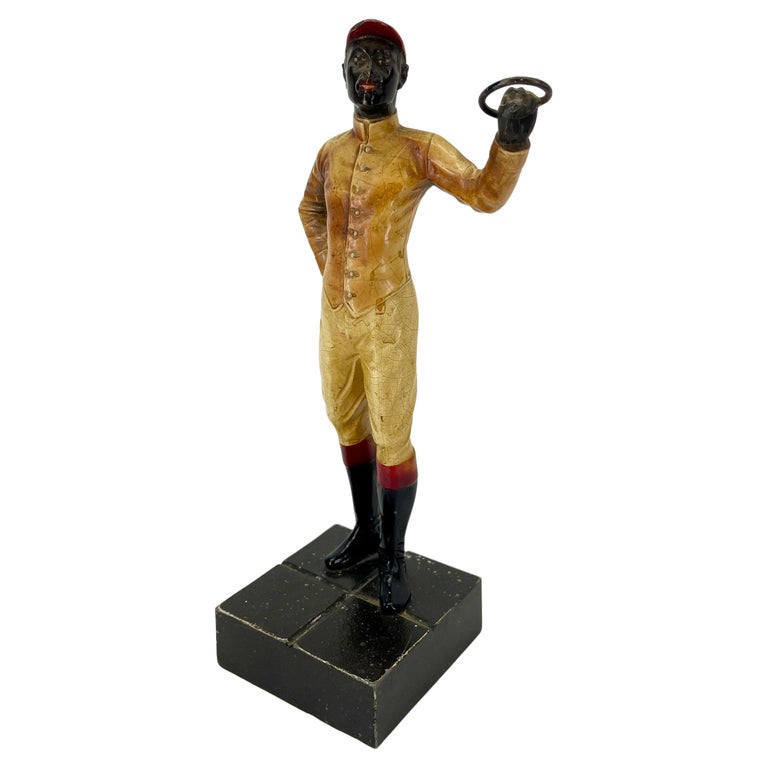 American Equestrian Hand Painted Jockey Art Statue circa 1930’s For