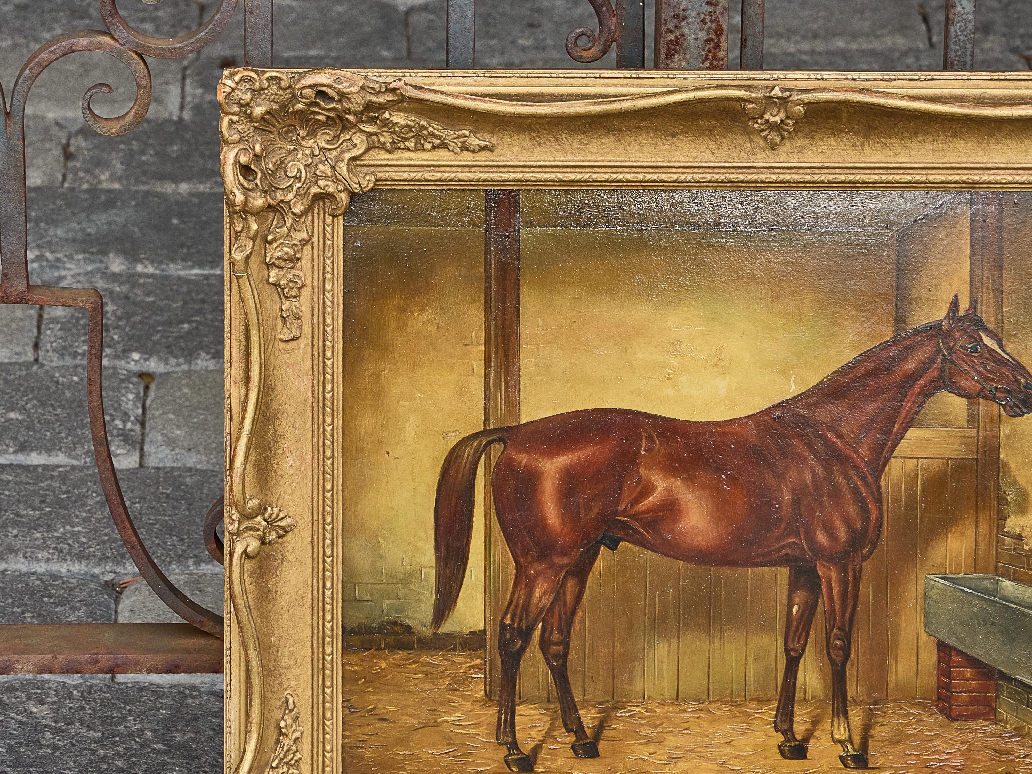 Wood American Equestrian Oil on Board Signed Louis Nadler, Early 20th Century For Sale