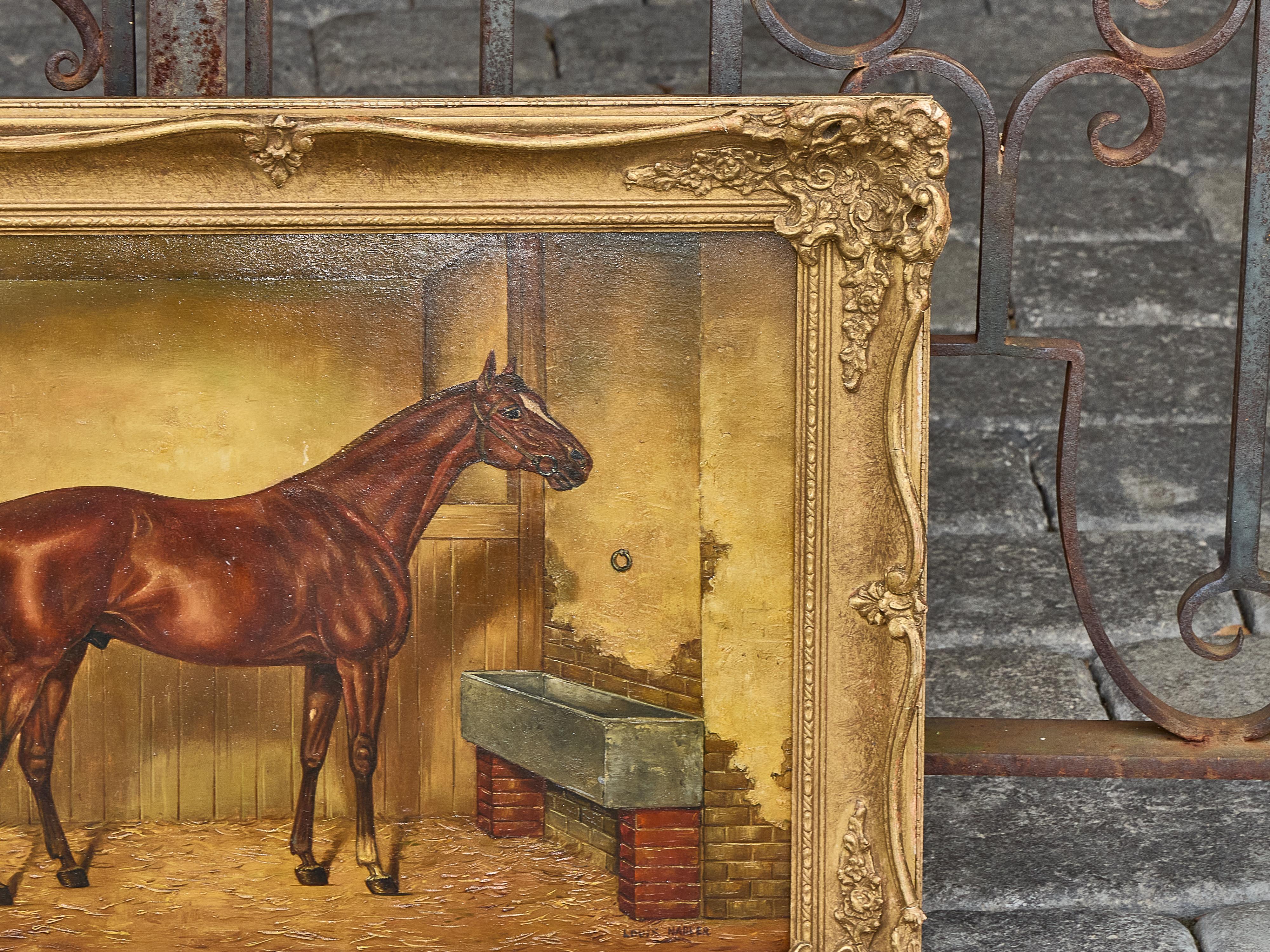 American Equestrian Oil on Board Signed Louis Nadler, Early 20th Century For Sale 1