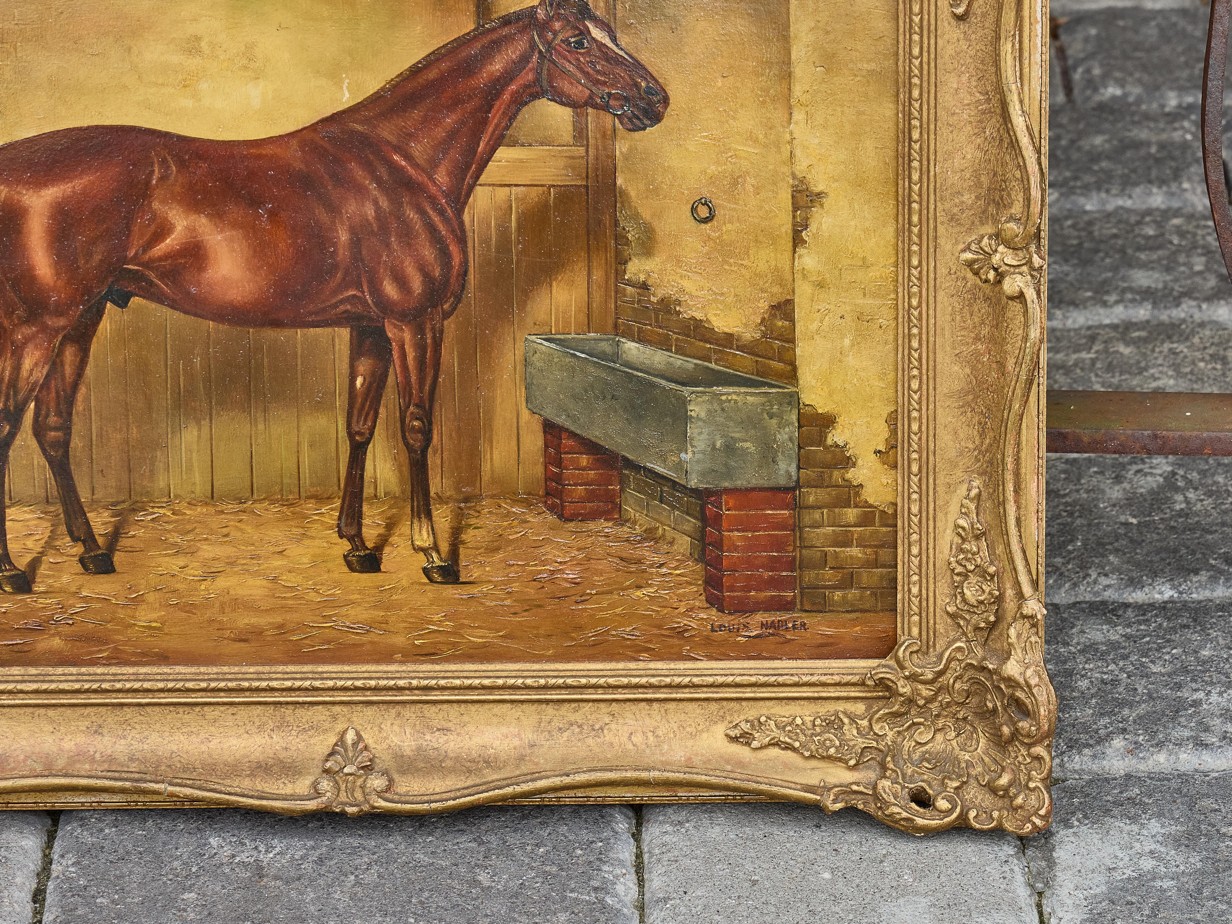 American Equestrian Oil on Board Signed Louis Nadler, Early 20th Century For Sale 3