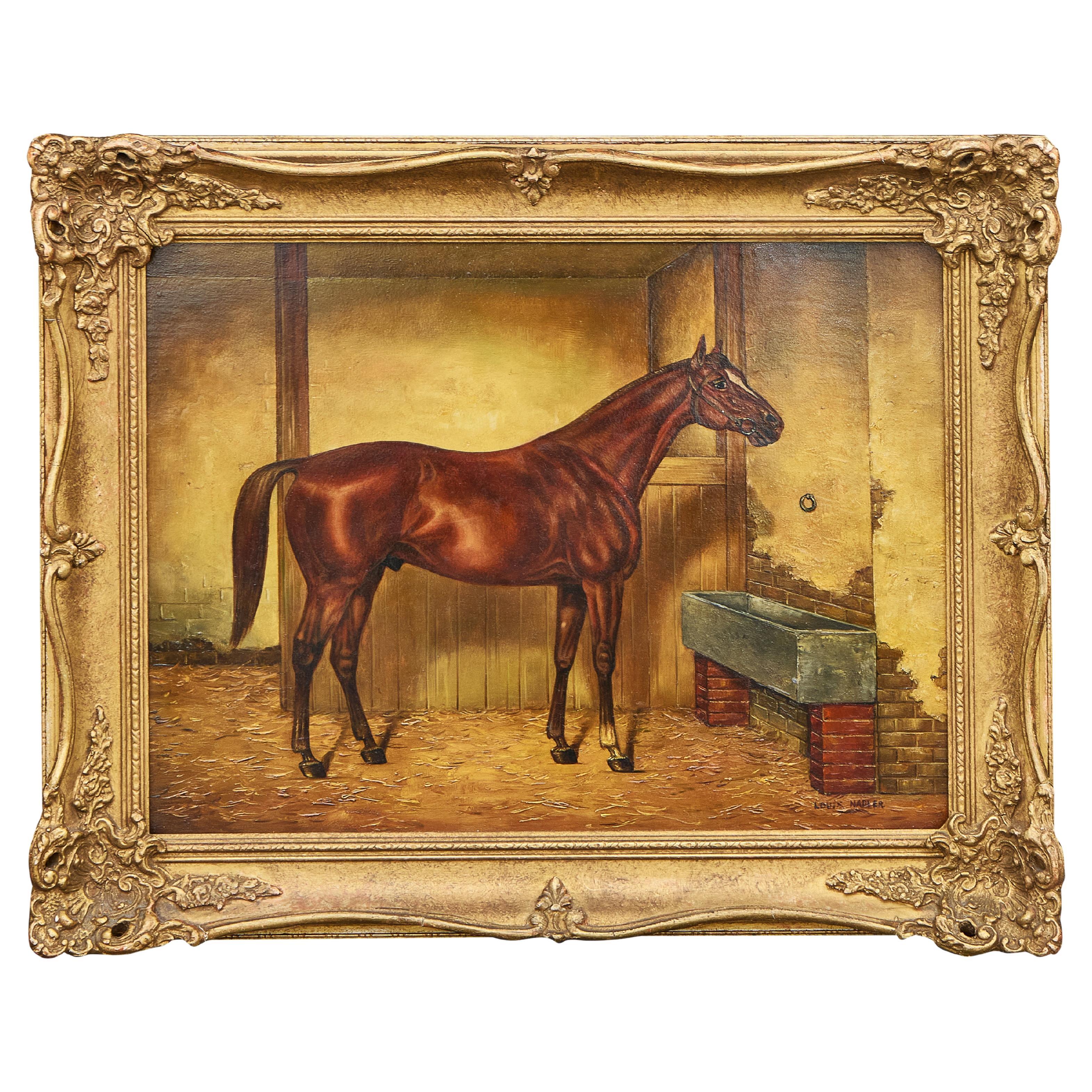 American Equestrian Oil on Board Signed Louis Nadler, Early 20th Century