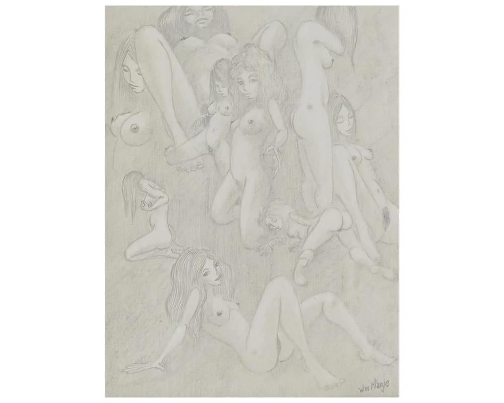 Modern American Erotic Pencil Painting by William Monje For Sale
