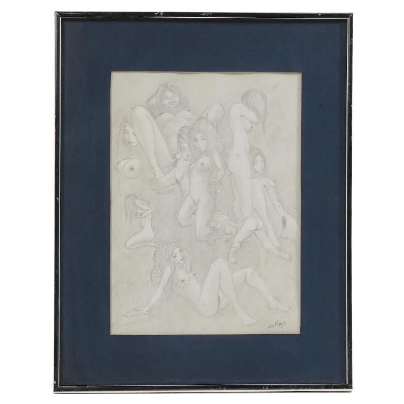 American Erotic Pencil Painting by William Monje For Sale