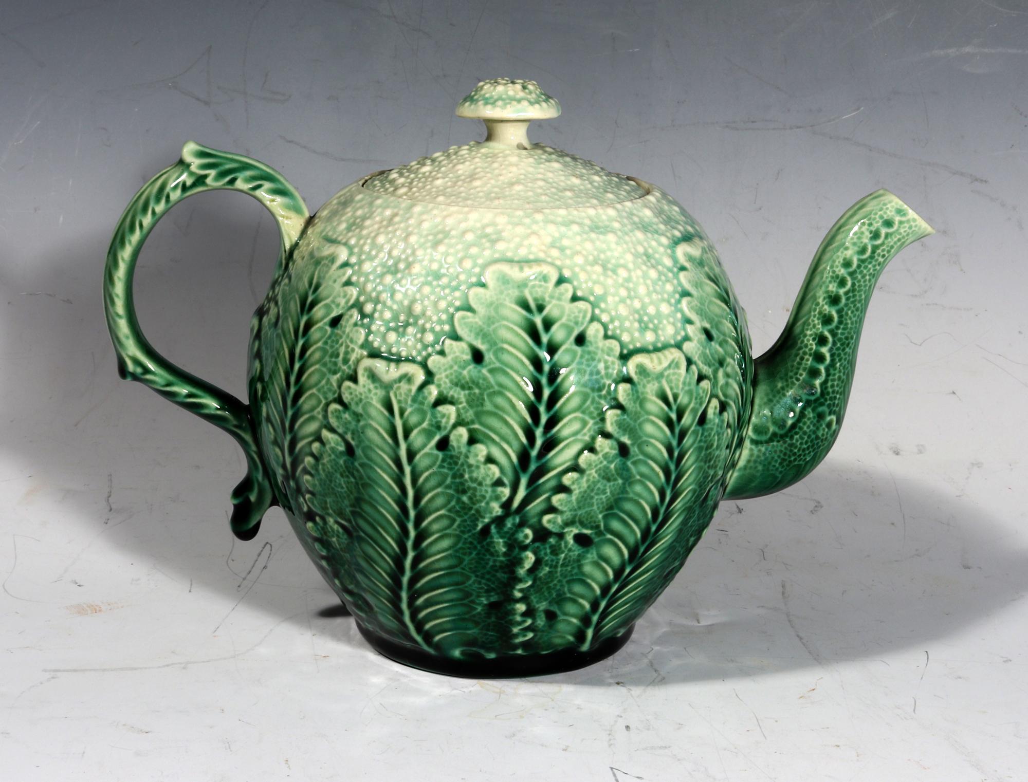 American Craftsman American Etruscan Majolica Teapot in the Form of a Cauliflower For Sale