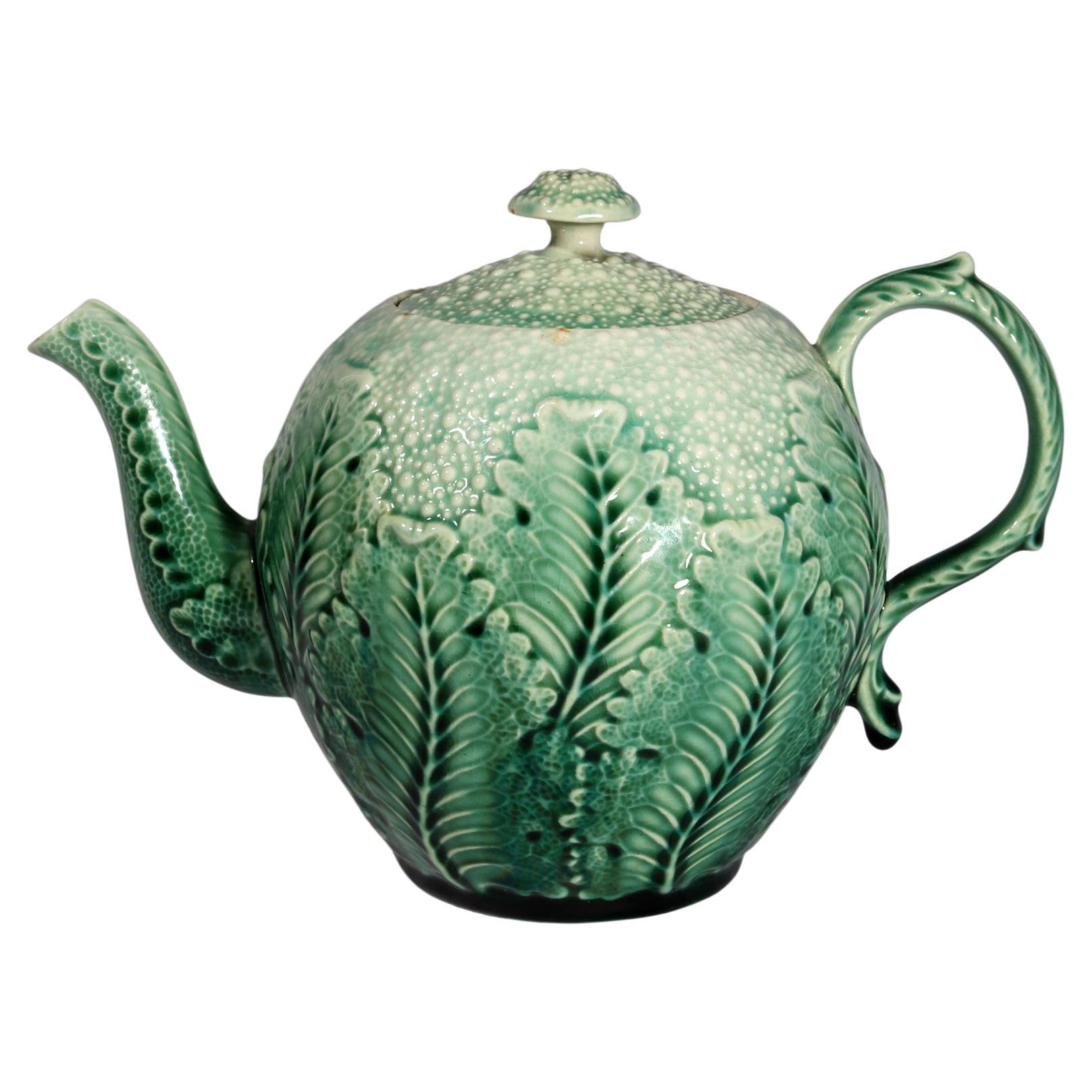 American Etruscan Majolica Teapot in the Form of a Cauliflower For Sale