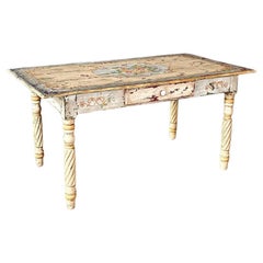 American Farmhouse Painted Oak Harvest Dining Table, Distressed Finish, 1940er Jahre