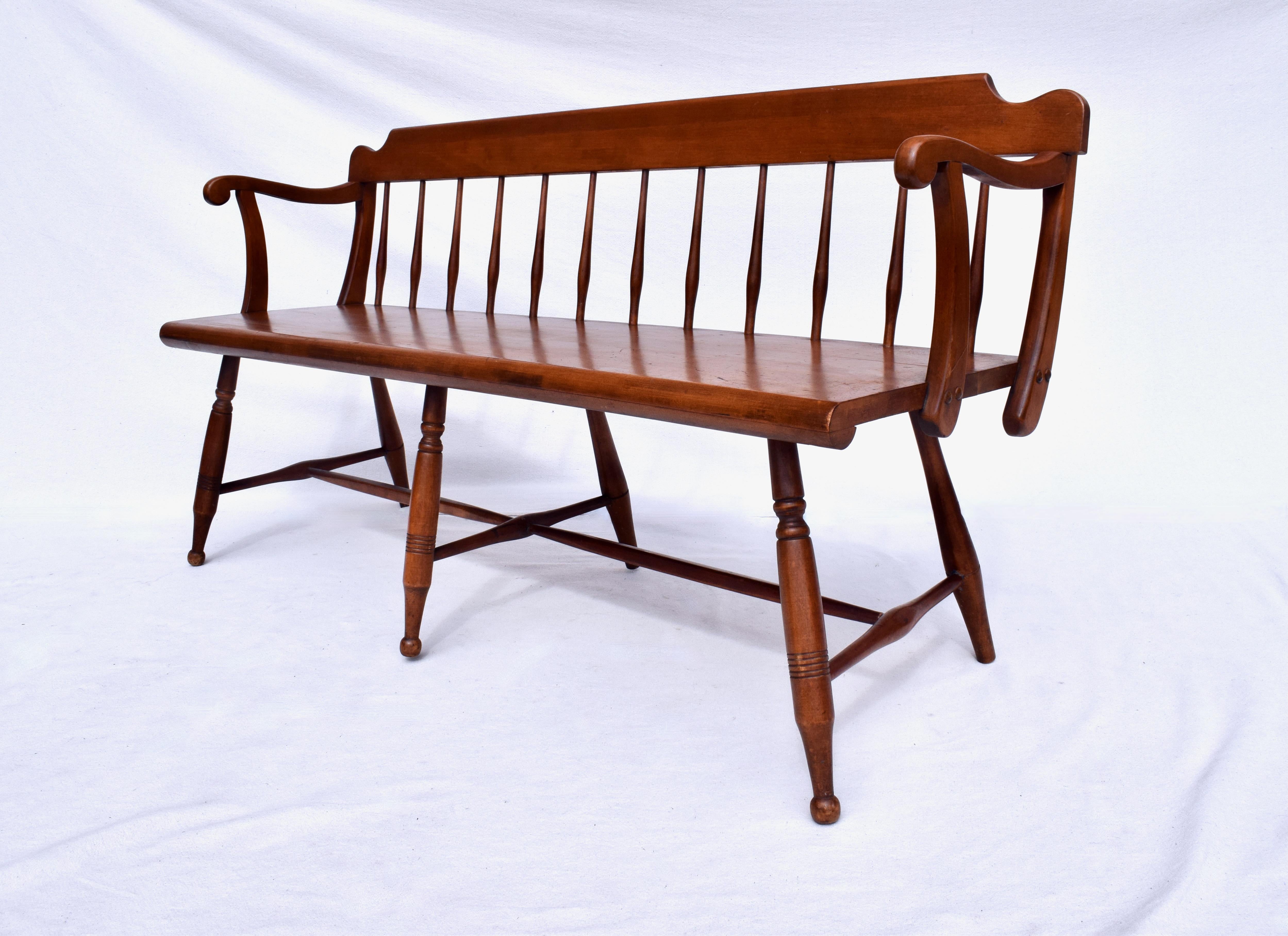 Textile American Farmhouse Windsor Style Maple Spindle Back Bench