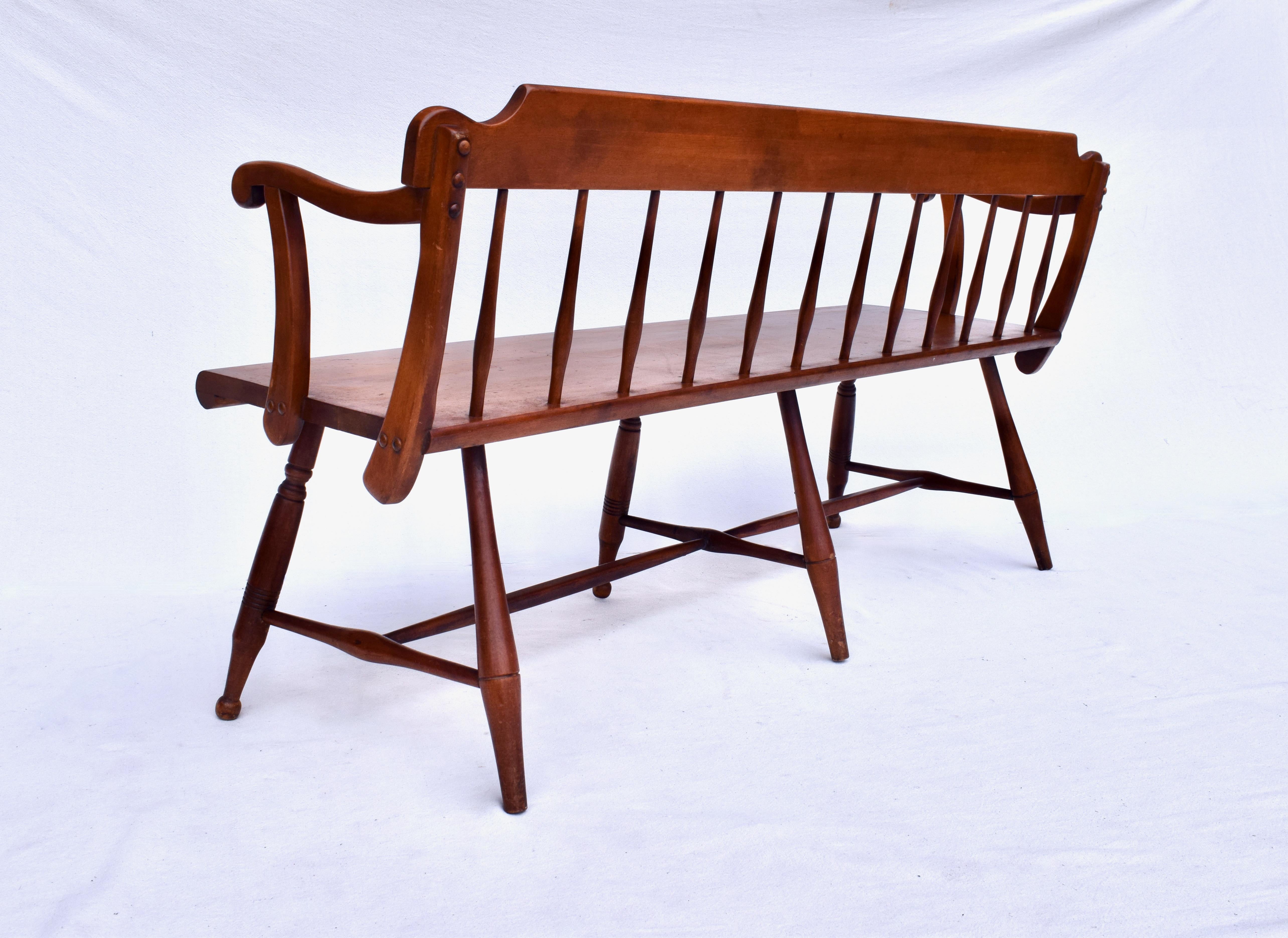 American Farmhouse Windsor Style Maple Spindle Back Bench 2