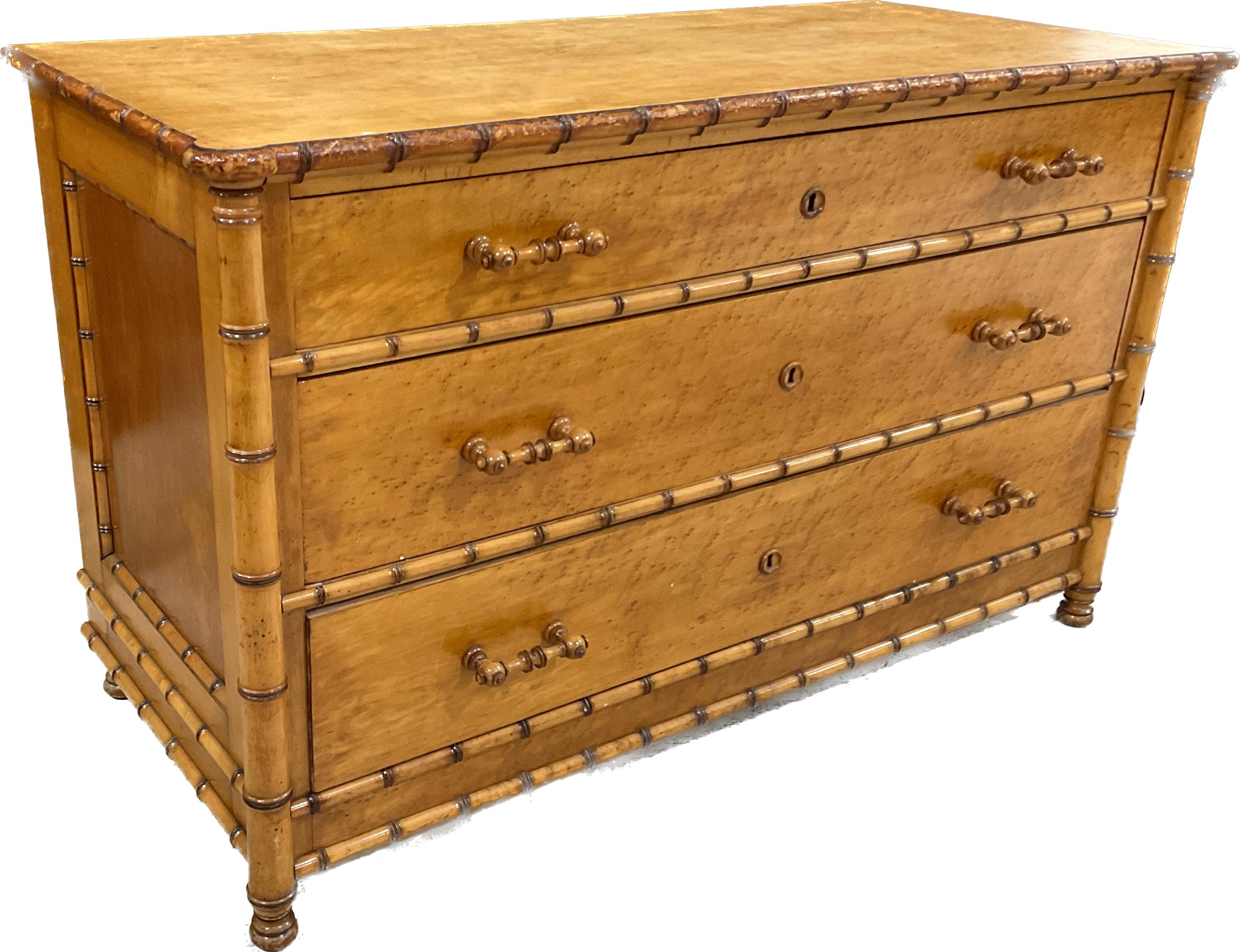 19th Century American Faux Bamboo Bird’S-Eye Maple Dresser