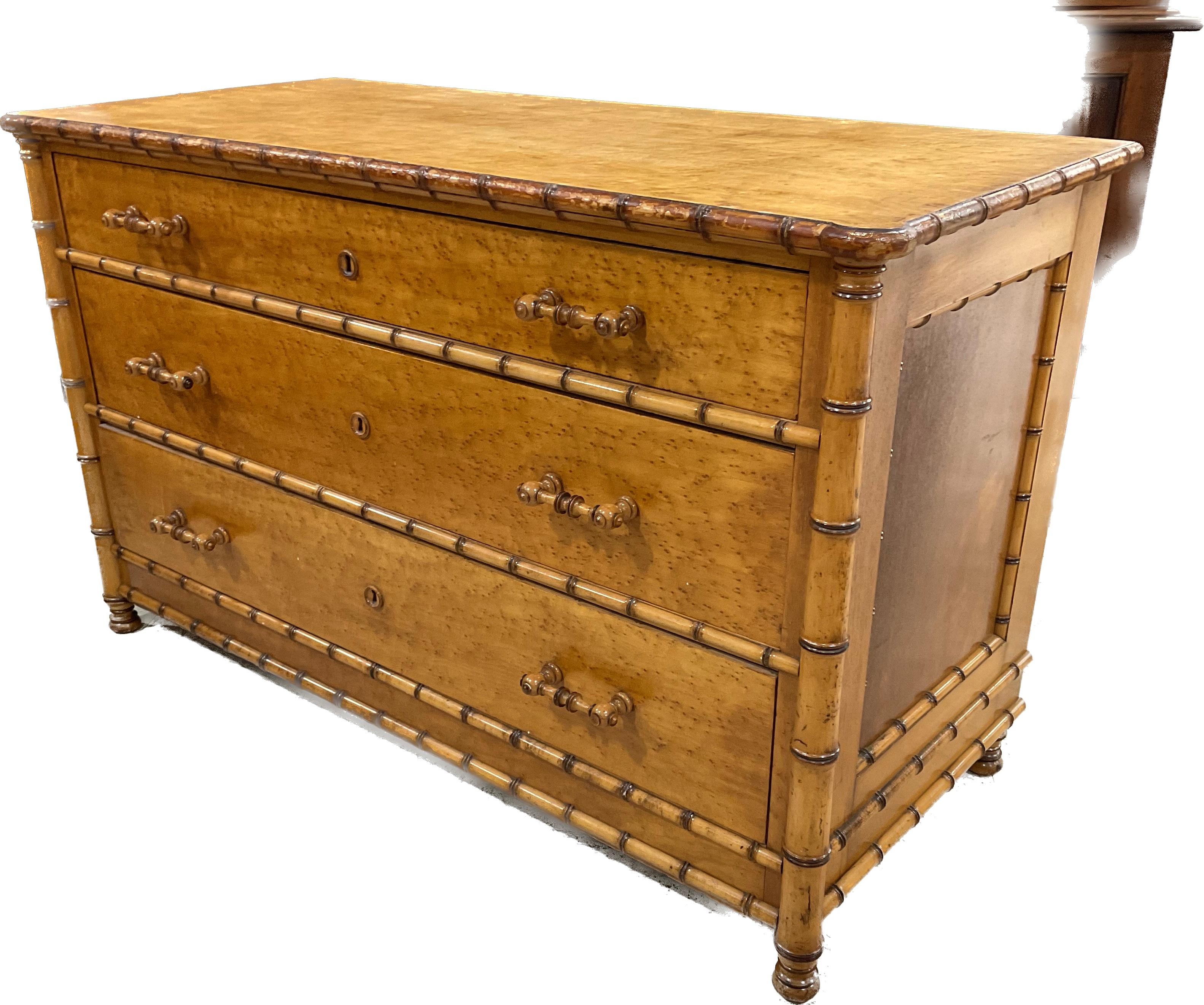 American Faux Bamboo Bird’S-Eye Maple Dresser 1