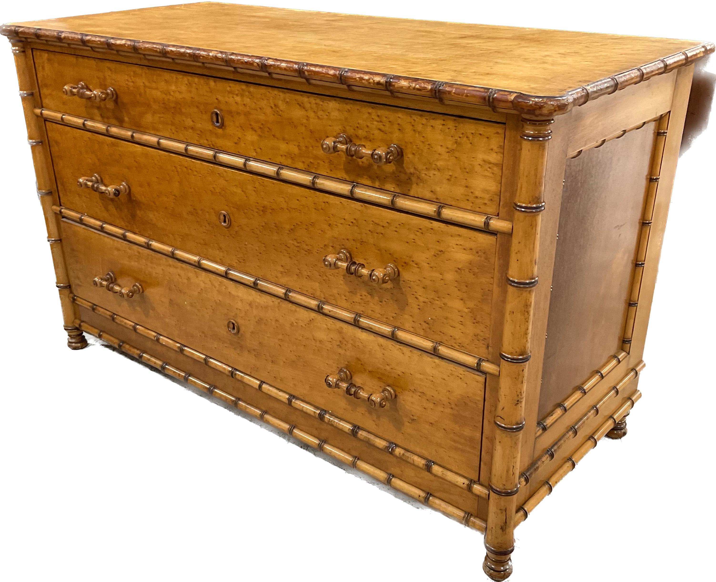 American Faux Bamboo Bird’S-Eye Maple Dresser 2