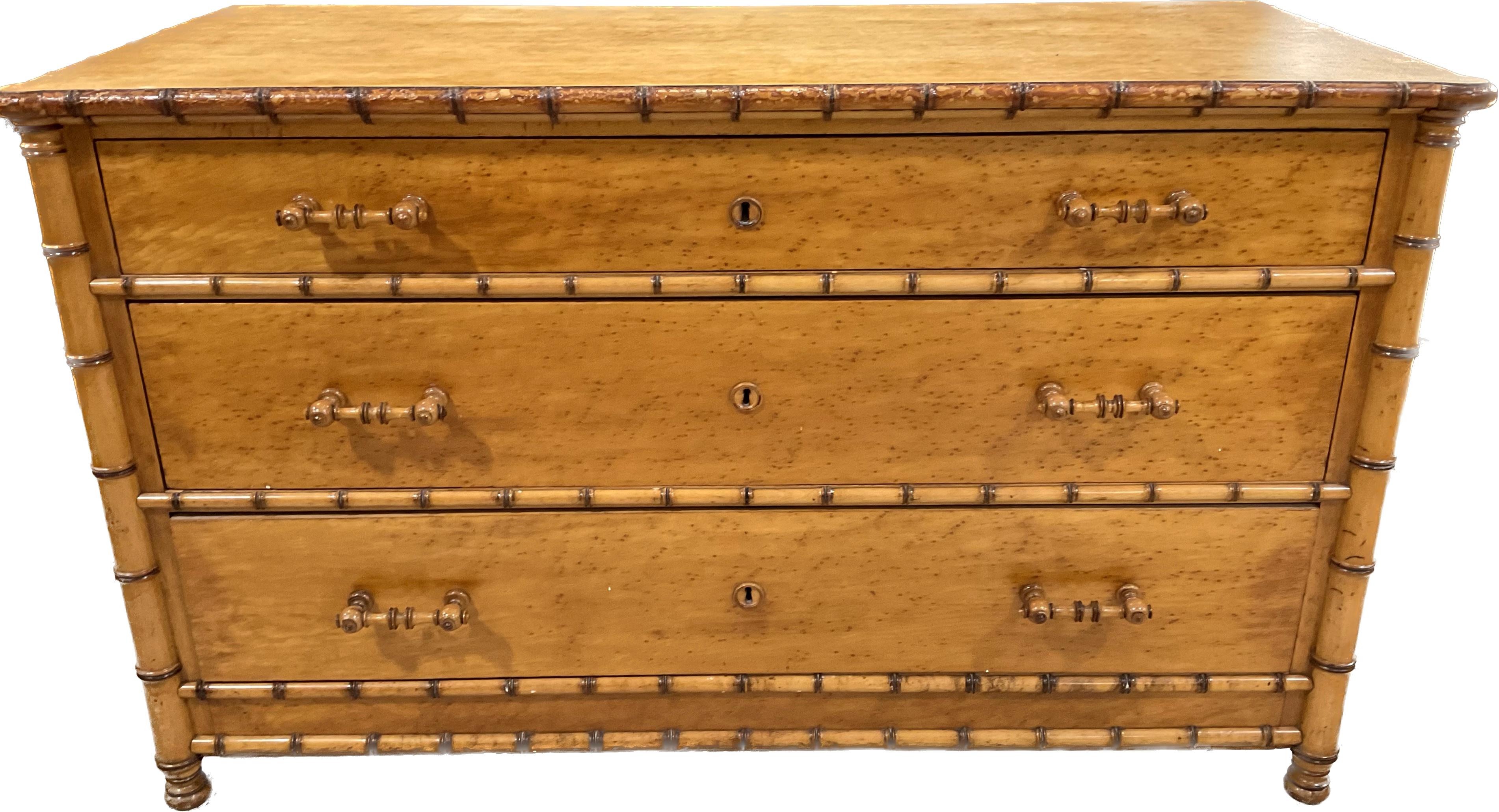 American Faux Bamboo Bird’S-Eye Maple Dresser 3
