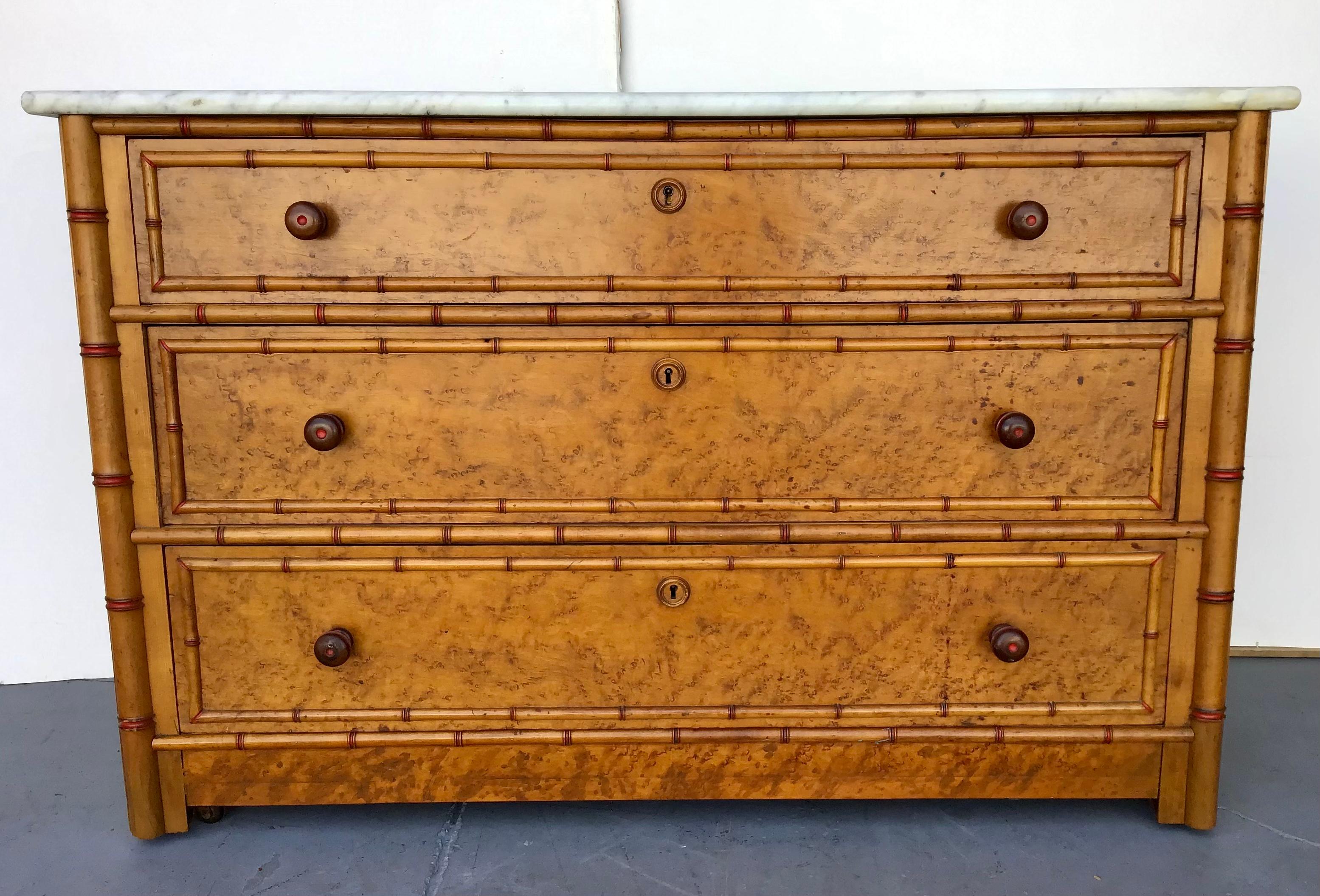 American Faux Bamboo Marble Top Chest 4