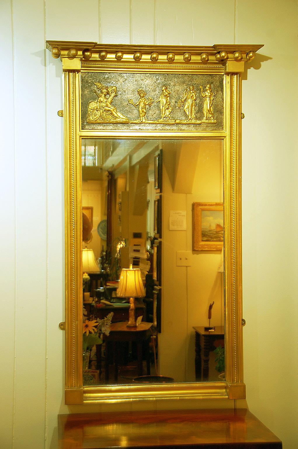 American Federal 18th Century Gold Leaf Mirror with Classical Frieze 2