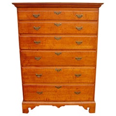 Antique American Federal 18th Century Tiger Maple Tall Six Drawer Chippendale Chest