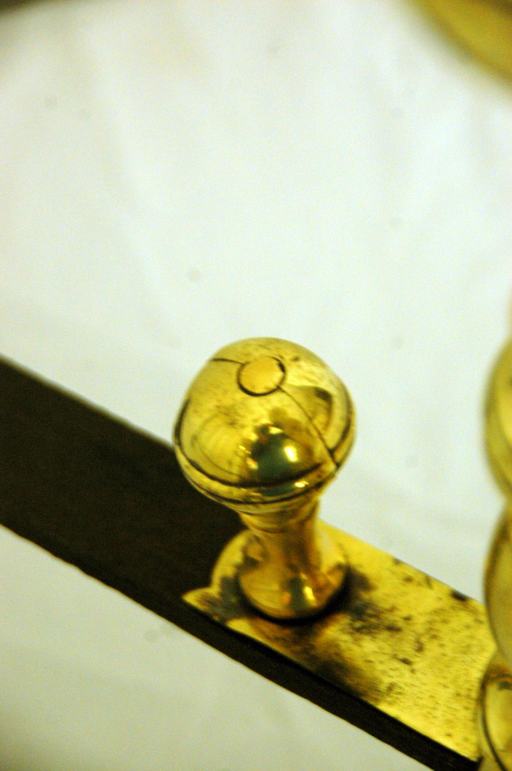 American Federal Belted Brass Ball Top Andirons 18th Century 2