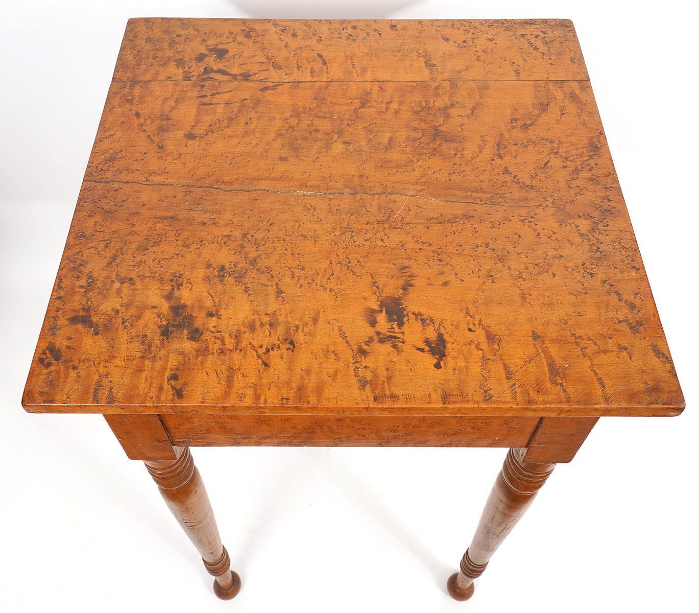 19th Century American Federal Birdseye Maple Work Table with Turned Legs and Ball Feet