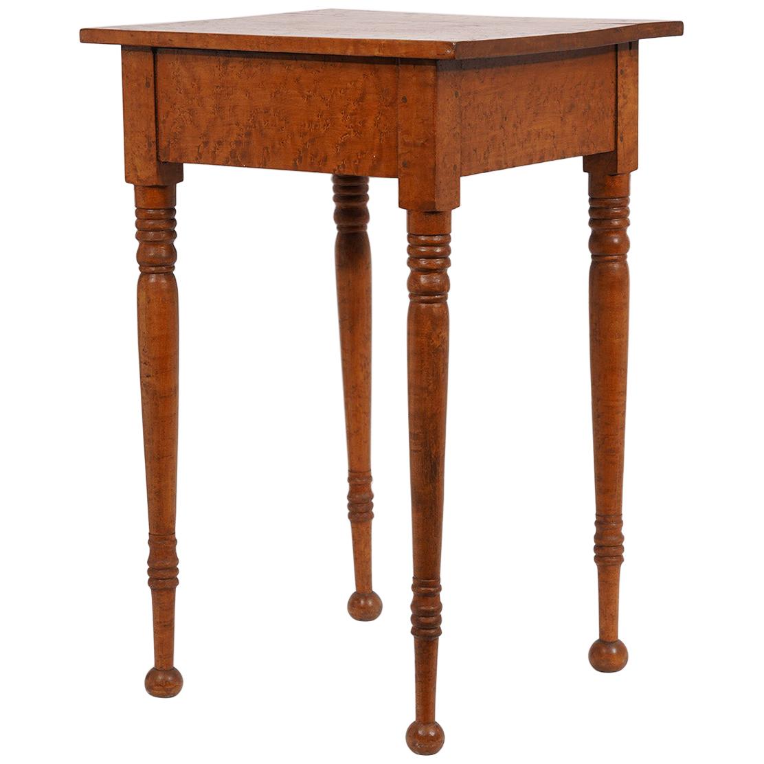 American Federal Birdseye Maple Work Table with Turned Legs and Ball Feet
