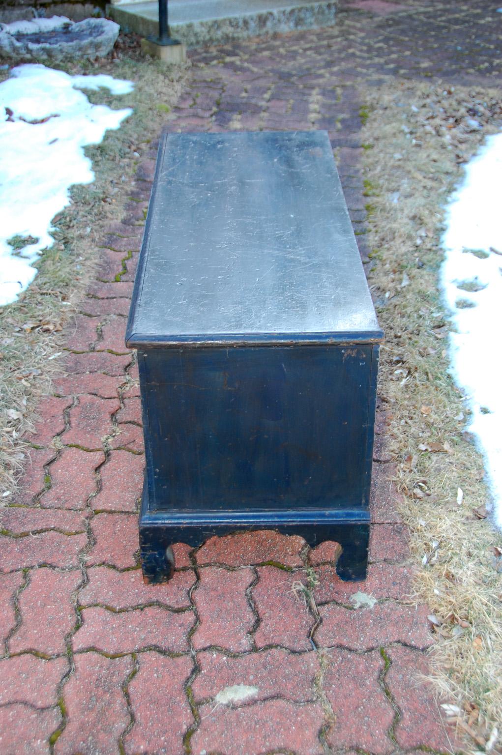 Country American Federal Blanket Chest with Bracket Base and Original Blue Paint