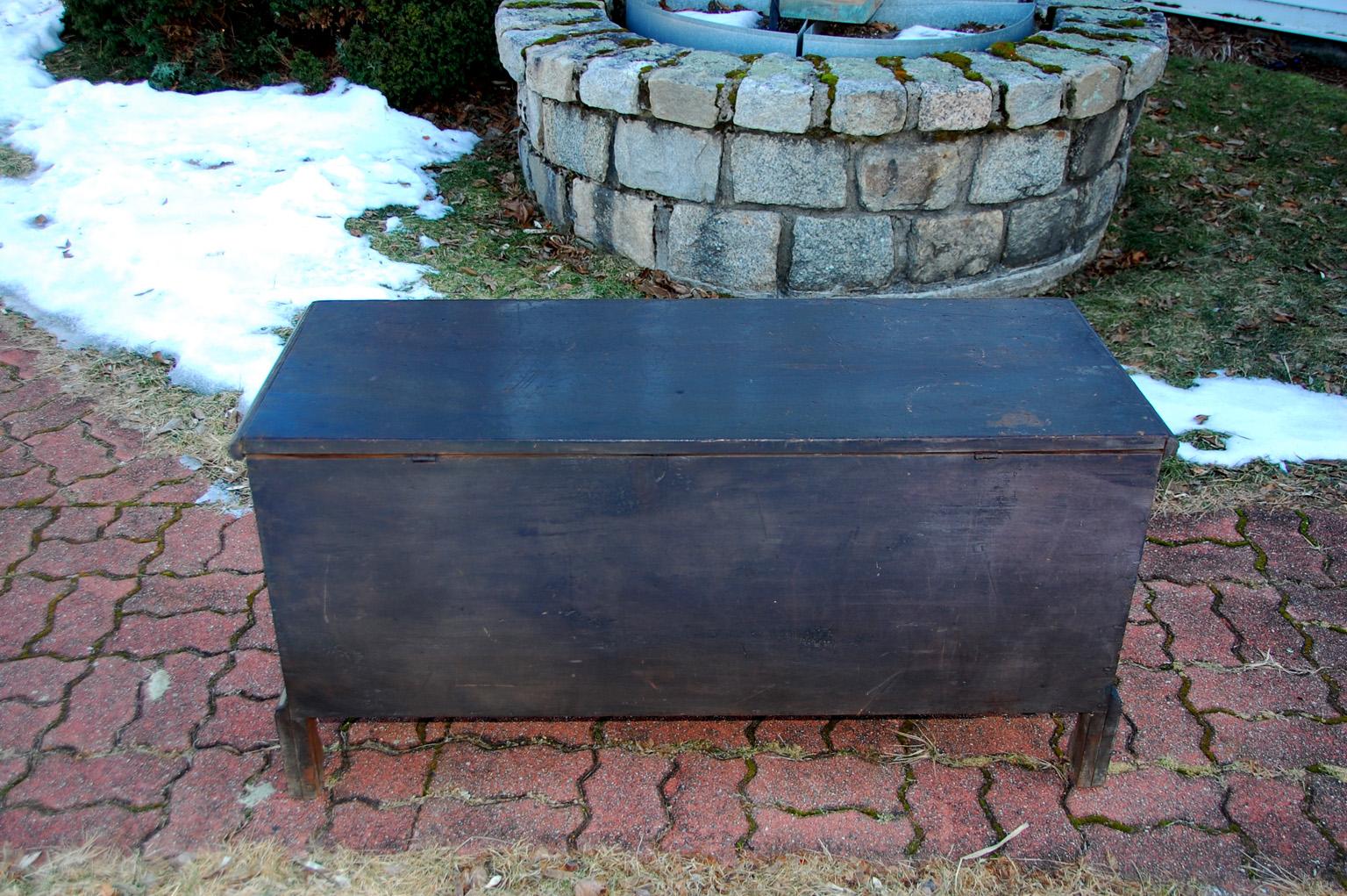 Hand-Painted American Federal Blanket Chest with Bracket Base and Original Blue Paint