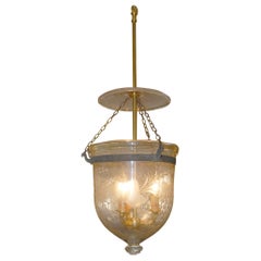 Antique American Federal Blown Glass Hanging Light with Blown Glass Smoke Dome
