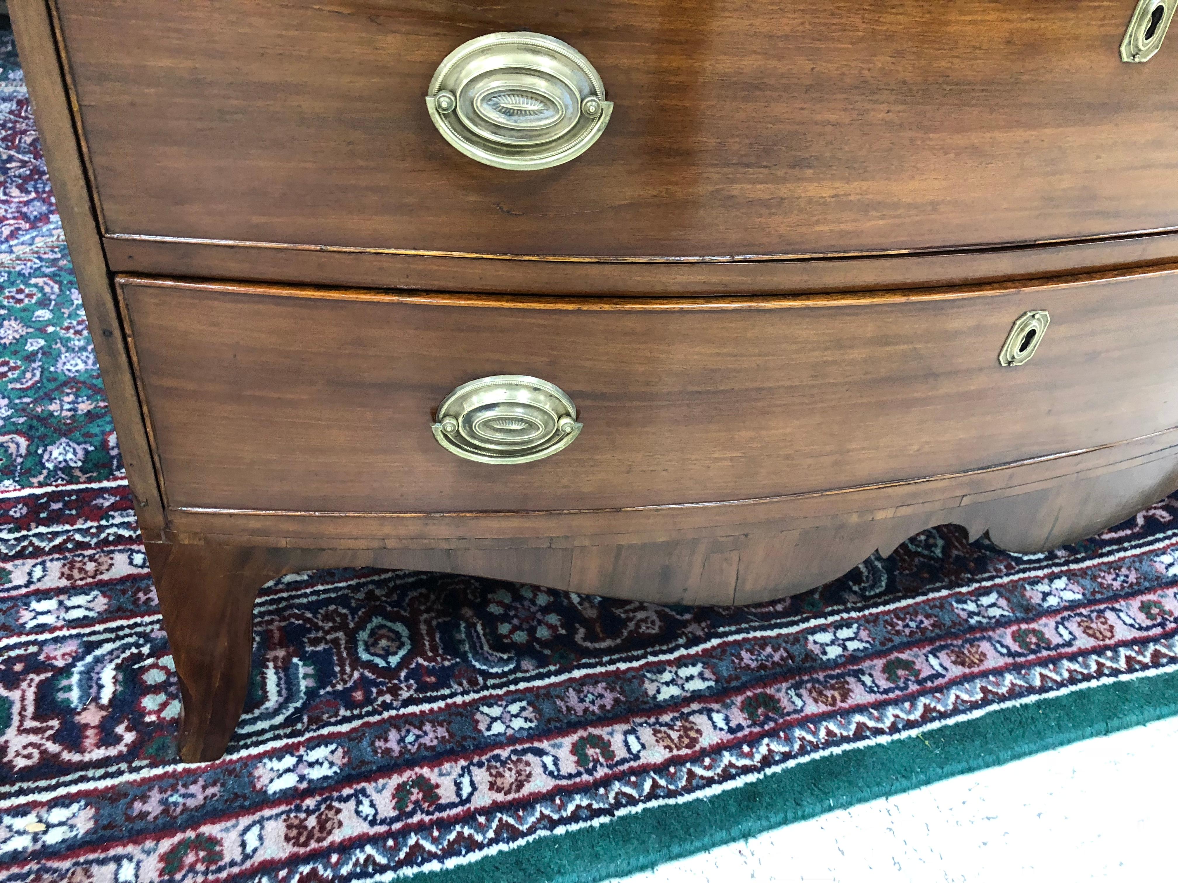 19th Century American Federal Bow Front Chest, Mahogany and Cherry, Exceptional Color