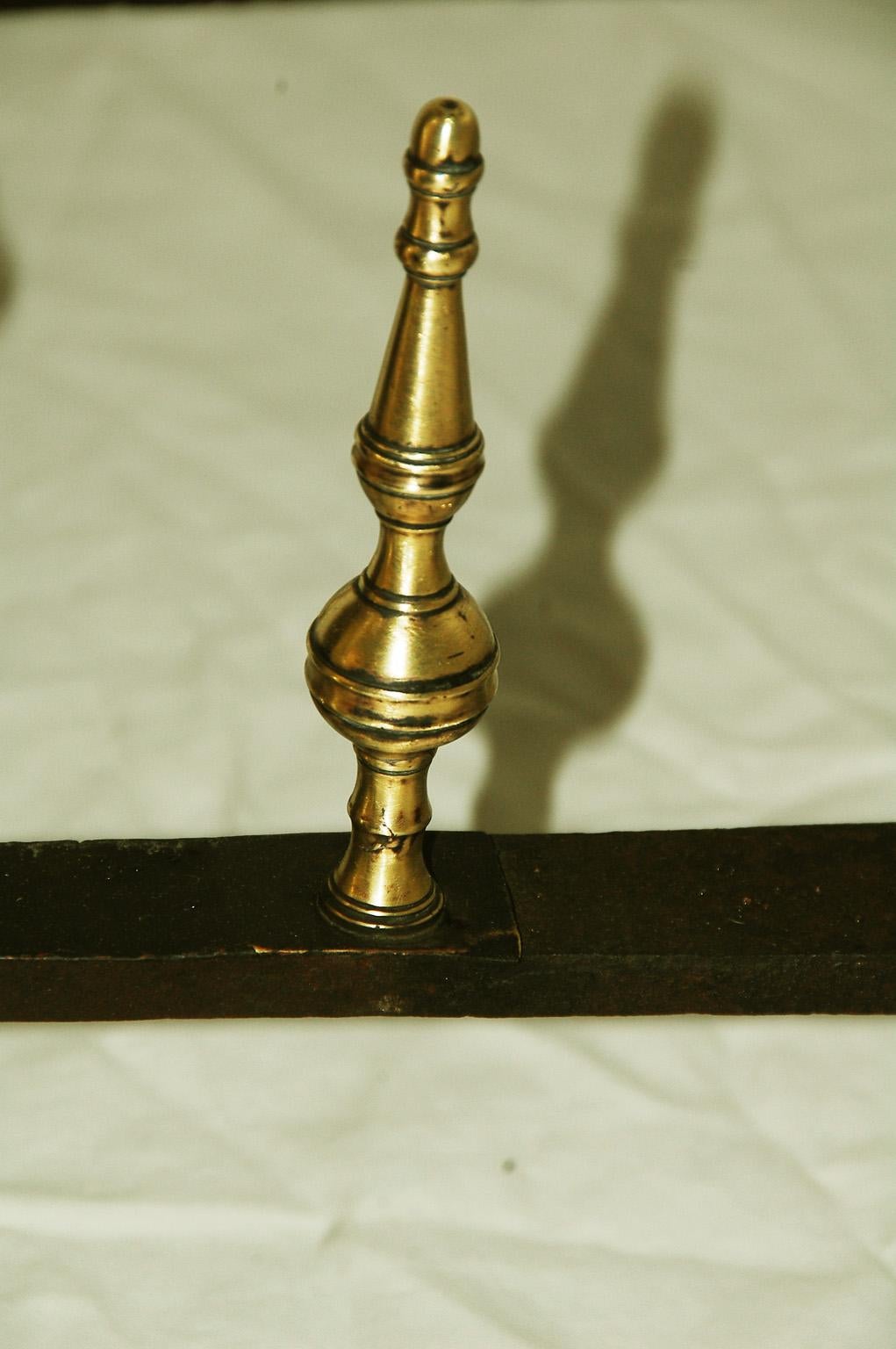 Cast American Federal Brass Ball and Steeple Top New York Andirons For Sale