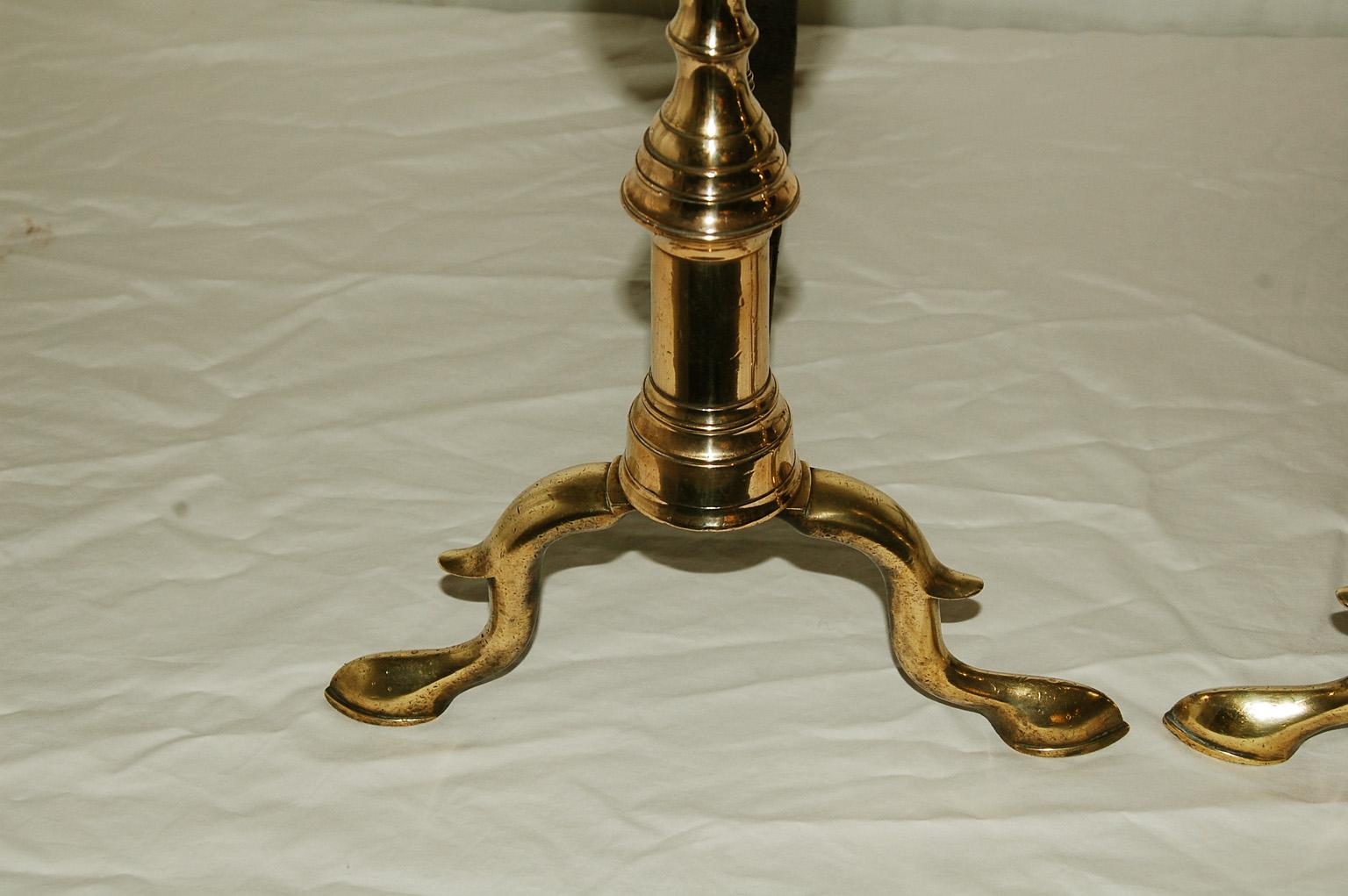 Early 19th Century American Federal Brass Ball and Steeple Top New York Andirons For Sale