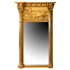 Antique American Federal Carved Giltwood Architectural Pier Mirror Likely Boston c. 1820
