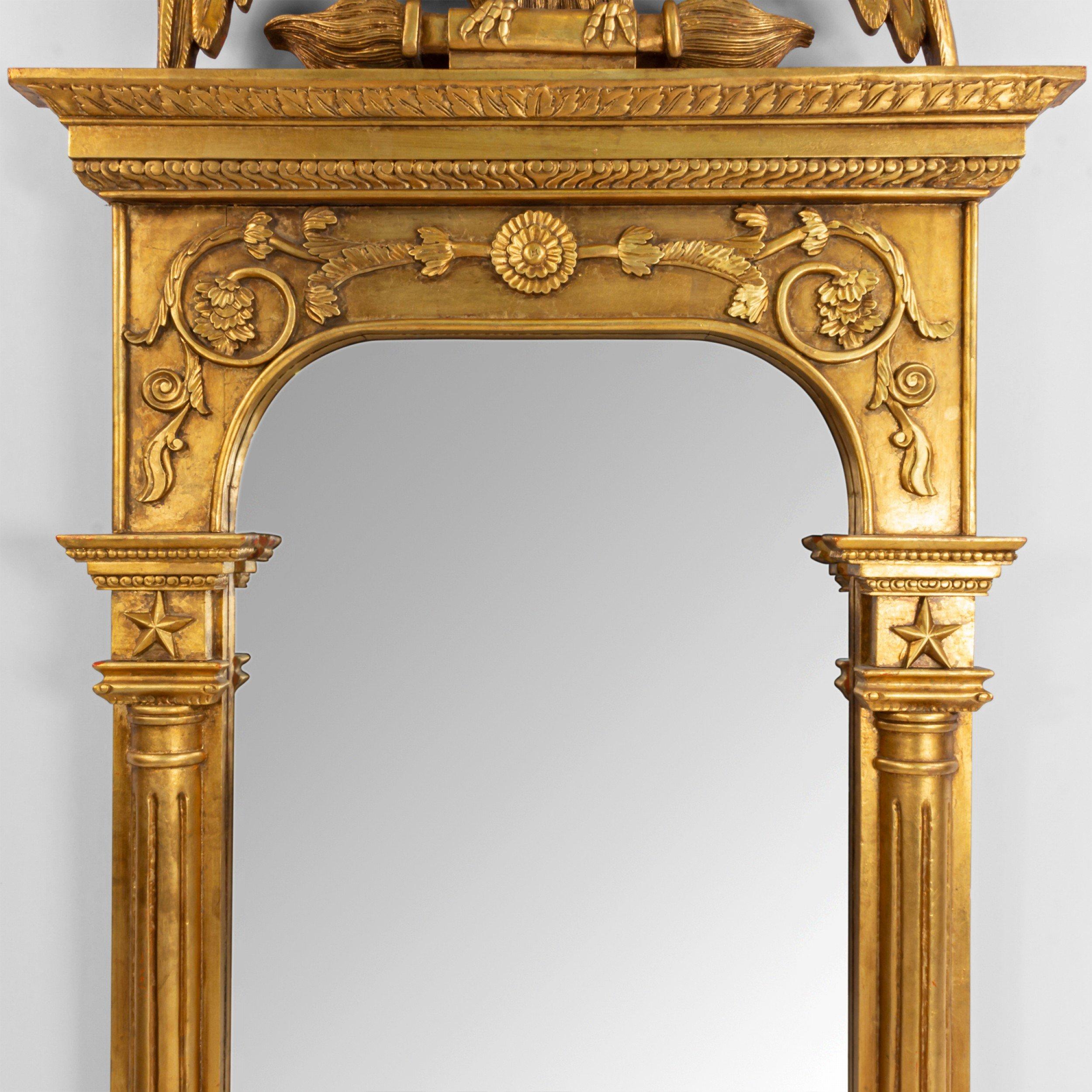 American Federal Carved Giltwood Eagle Pediment Wall Mirror For Sale 3