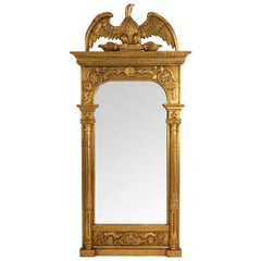 American Federal Carved Giltwood Eagle Pediment Wall Mirror