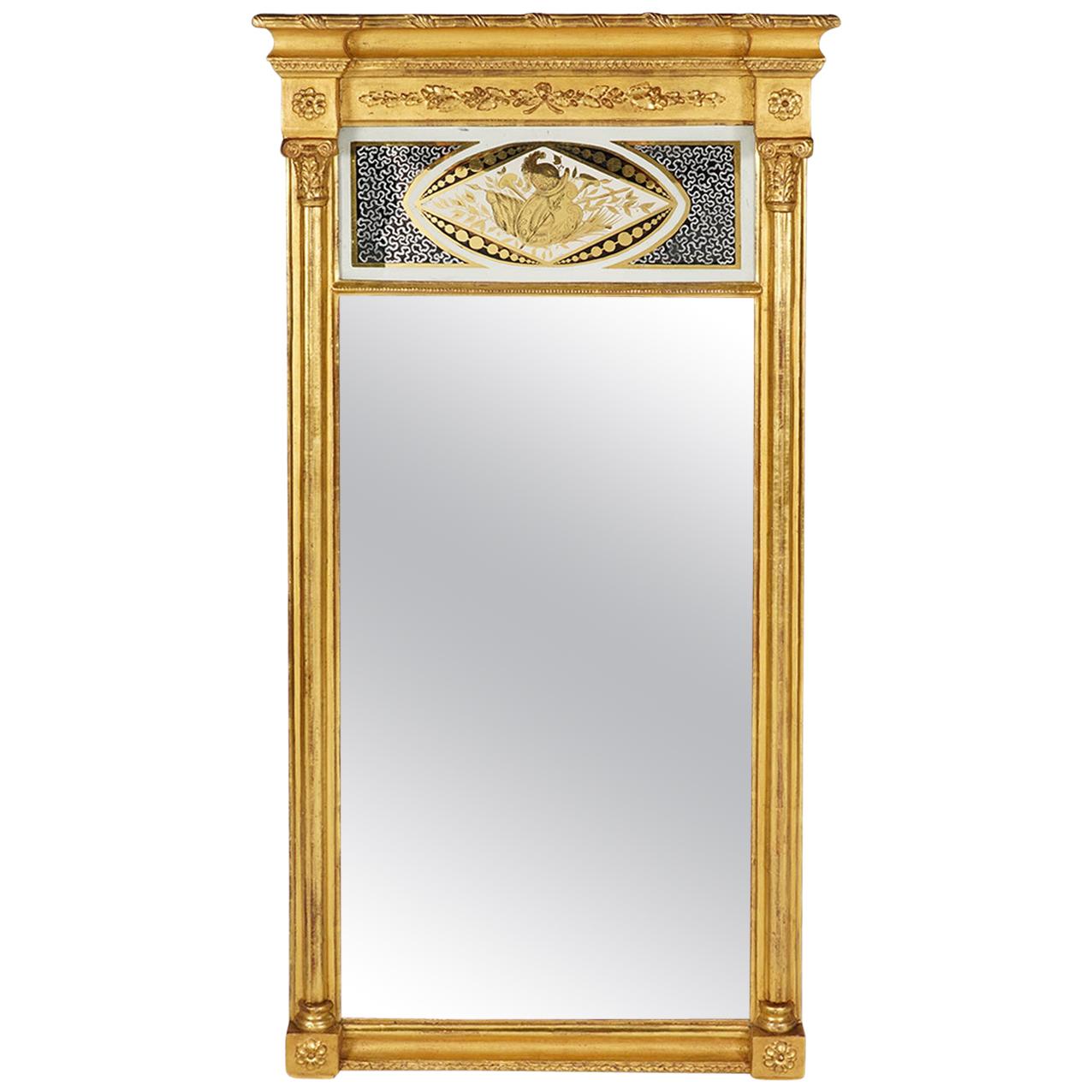 American Federal Carved Giltwood Pier Mirror with Églomisé Panel