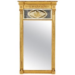 Antique American Federal Carved Giltwood Pier Mirror with Églomisé Panel