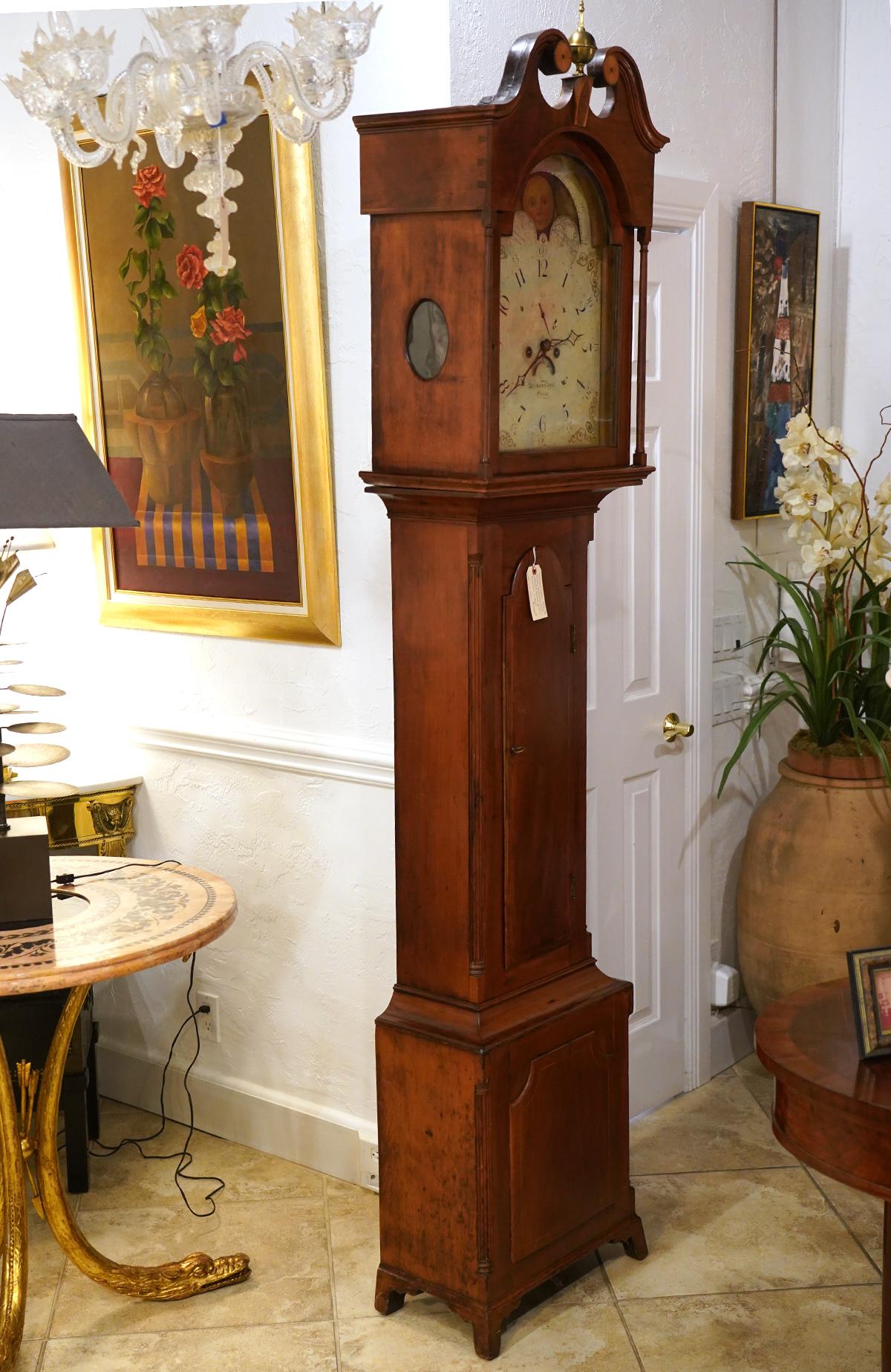 American Federal Cherry Tall Case Clock by Solomon Parke Philadelphia circa 1800 5